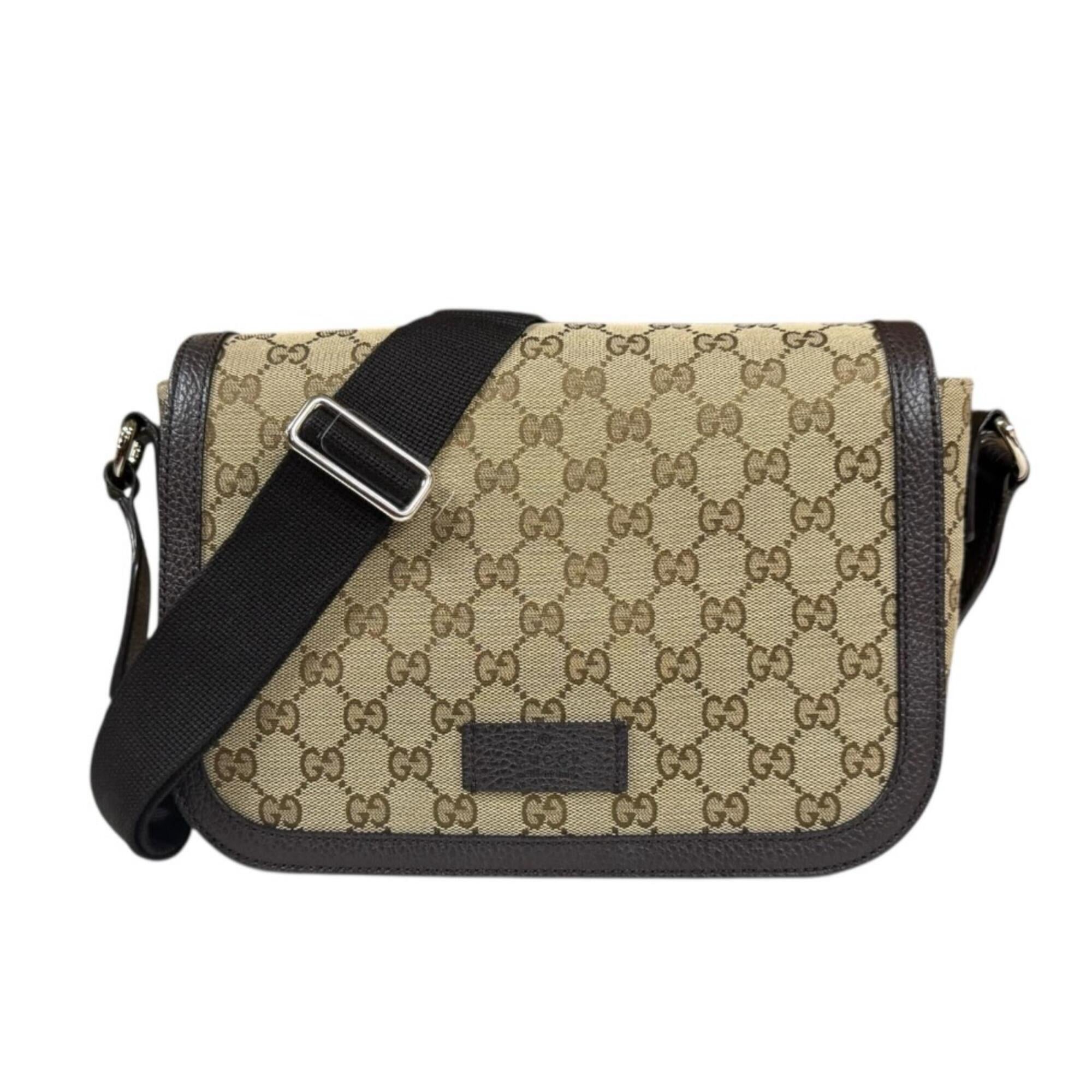 Gucci Beige Dark Brown Gg Canvas Leather Messenger Bag Shoulder Bag (Pre-Owned)