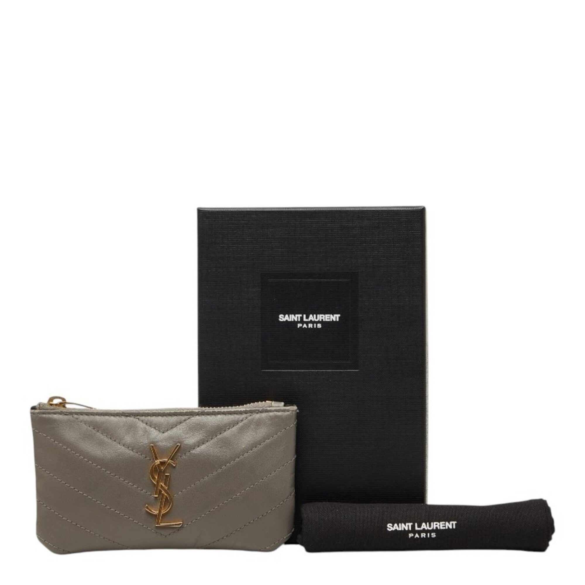 Saint Laurent Gray Leather Long Wallet (Bi-Fold) (Pre-Owned)