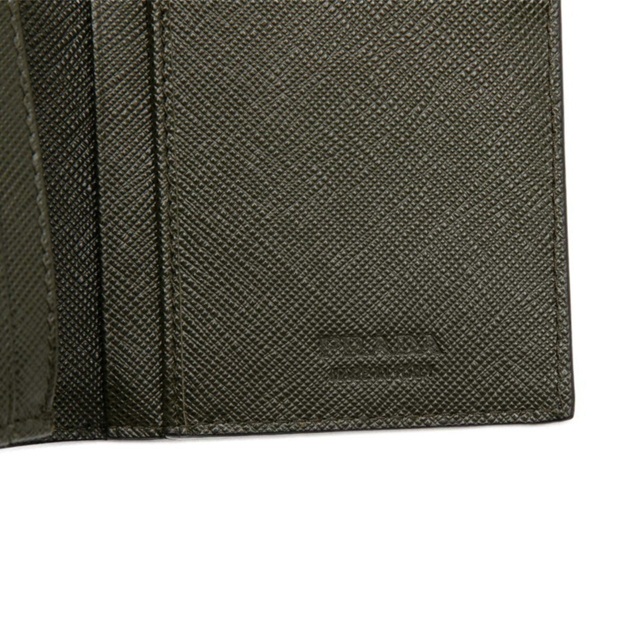 Prada Black Green Leather Long Wallet (Bi-Fold) (Pre-Owned)