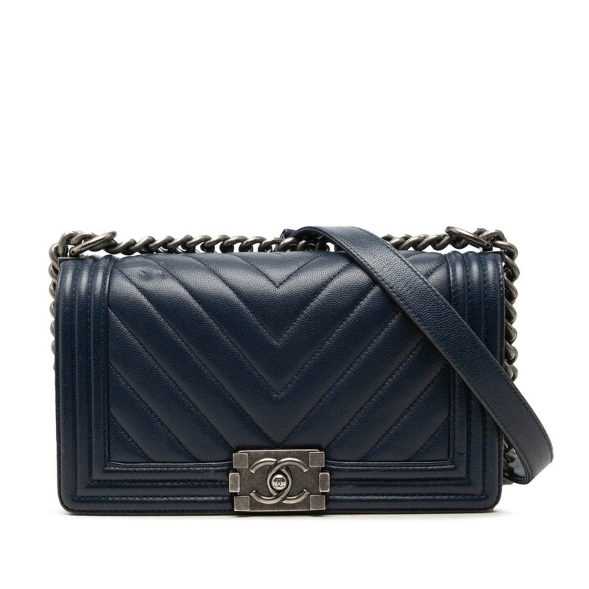 Chanel Navy Grained Calfskin Shoulder Bag (Pre-Owned)
