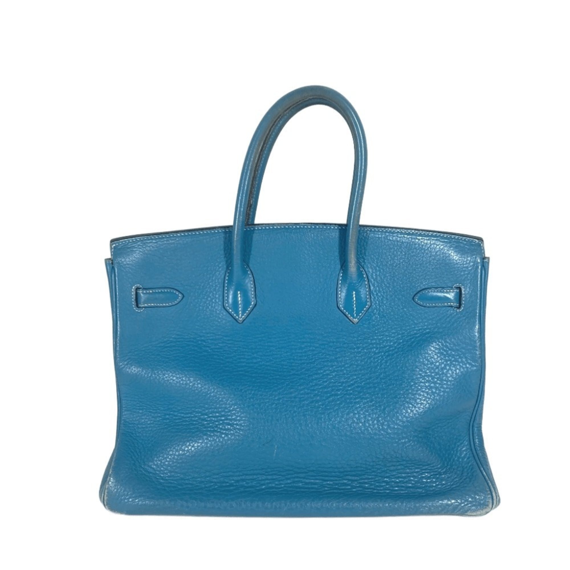 Hermes Birkin Blue Taurillon Clemence Leather Handbag Tote Bag (Pre-Owned)