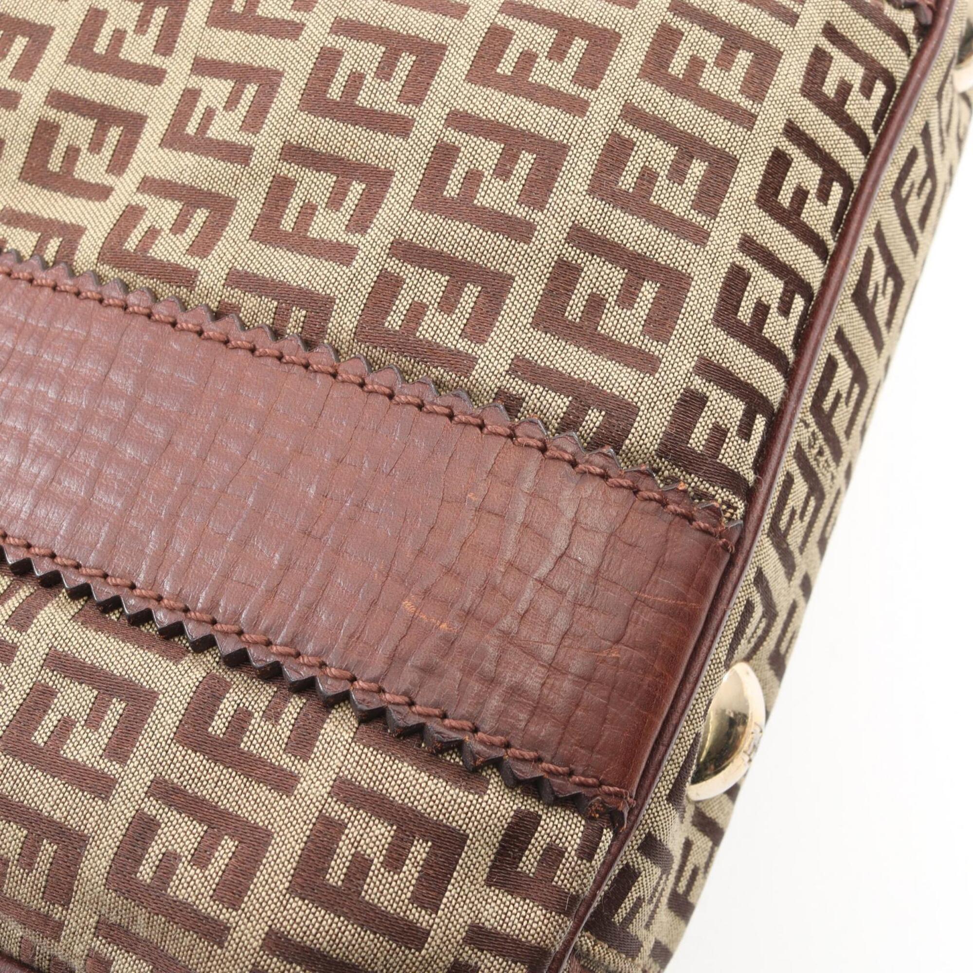 Fendi Beige Brown Canvas Leather Handbag Tote Bag (Pre-Owned)