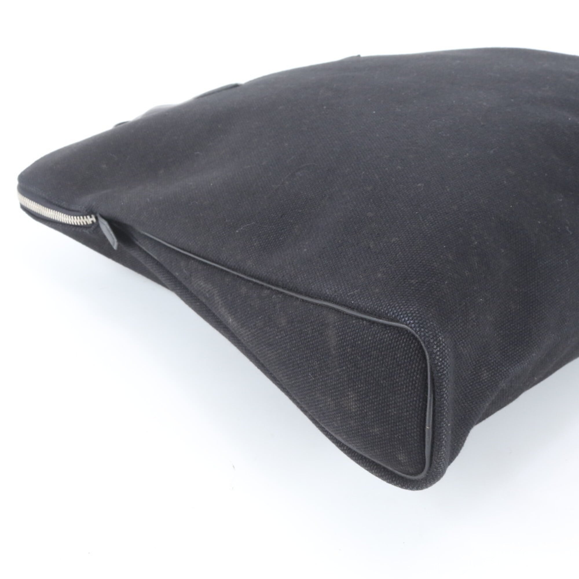 Hermes Black Leather Canvas Shoulder Bag Tote Bag (Pre-Owned)
