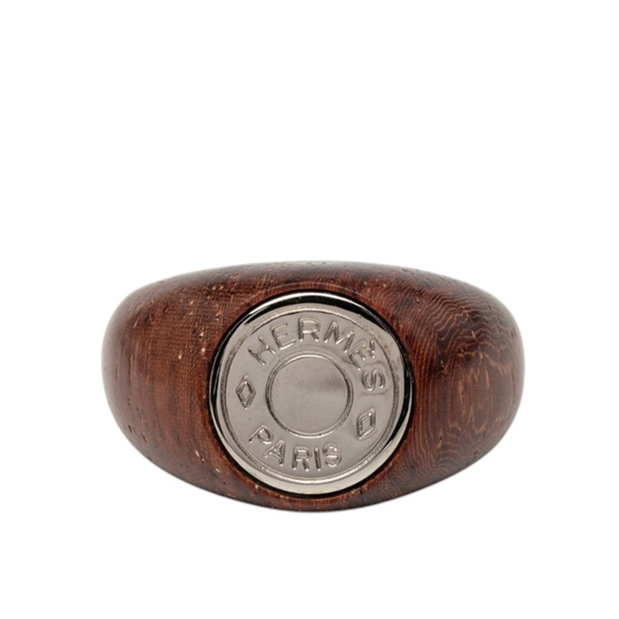 Hermes Silver Brown Metal Wood Band Ring (Pre-Owned)