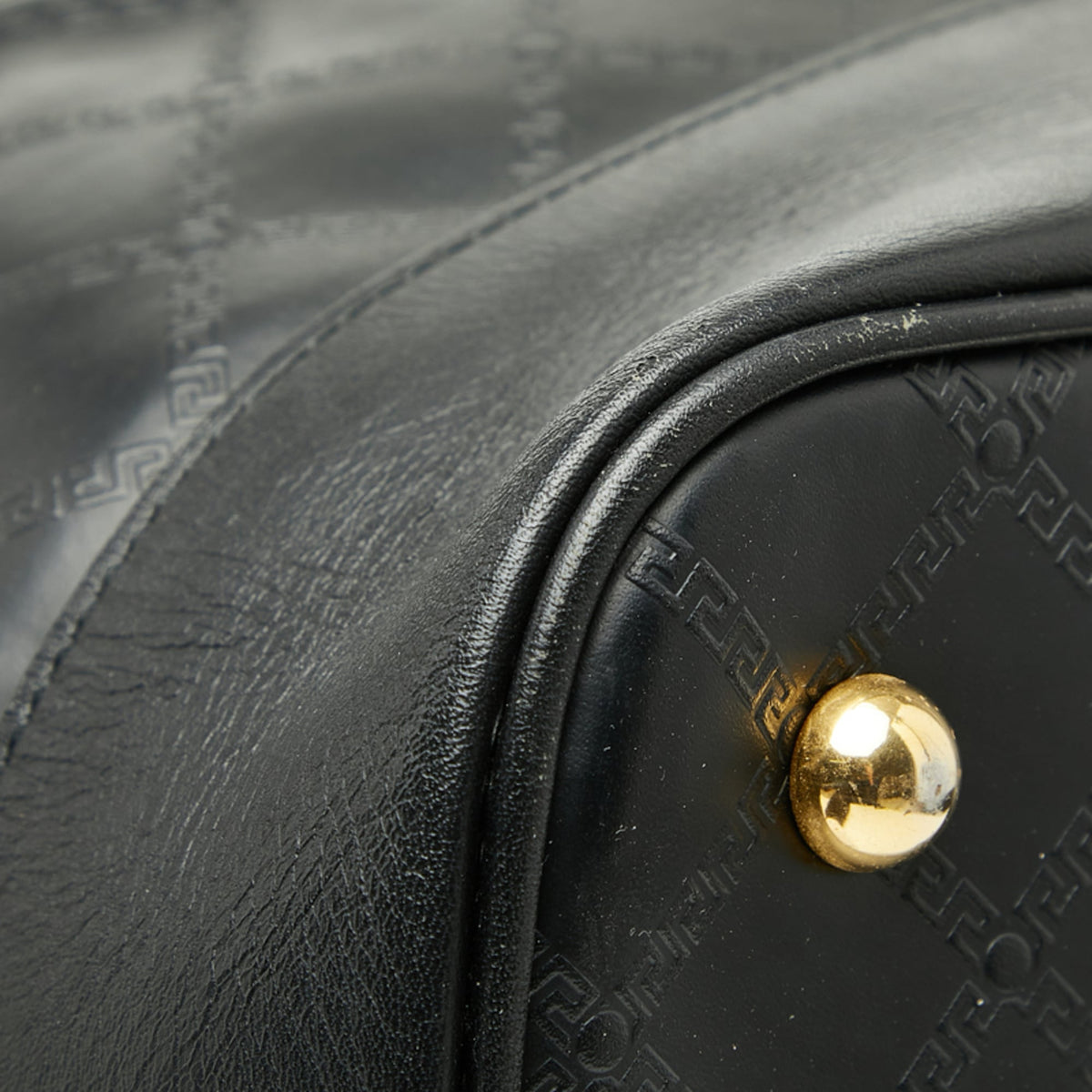 Versace Black Gold Leather Boston Bag Tote Bag (Pre-Owned)