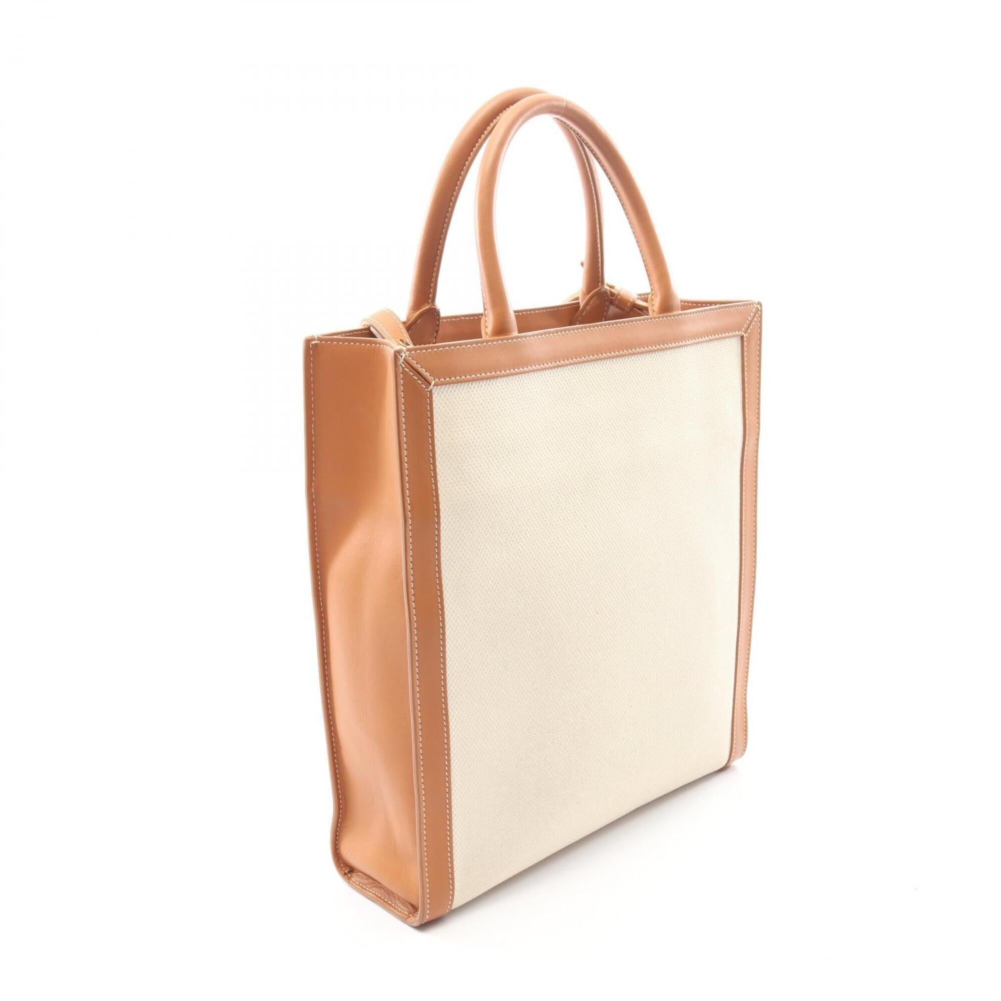 Celine Brown Ivory Canvas Leather Handbag Tote Bag (Pre-Owned)