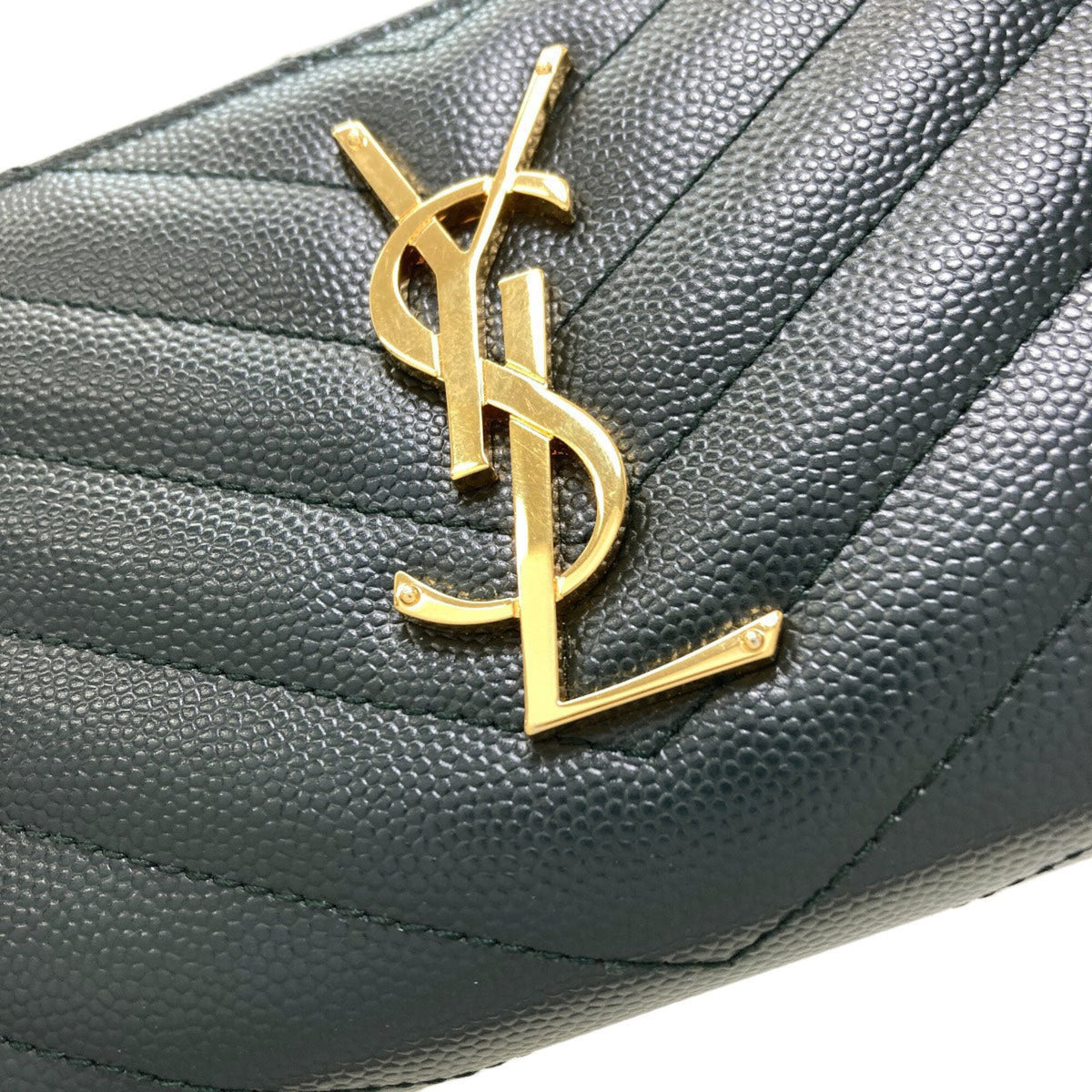 Saint Laurent Dark Green Leather Long Wallet (Bi-Fold) (Pre-Owned)
