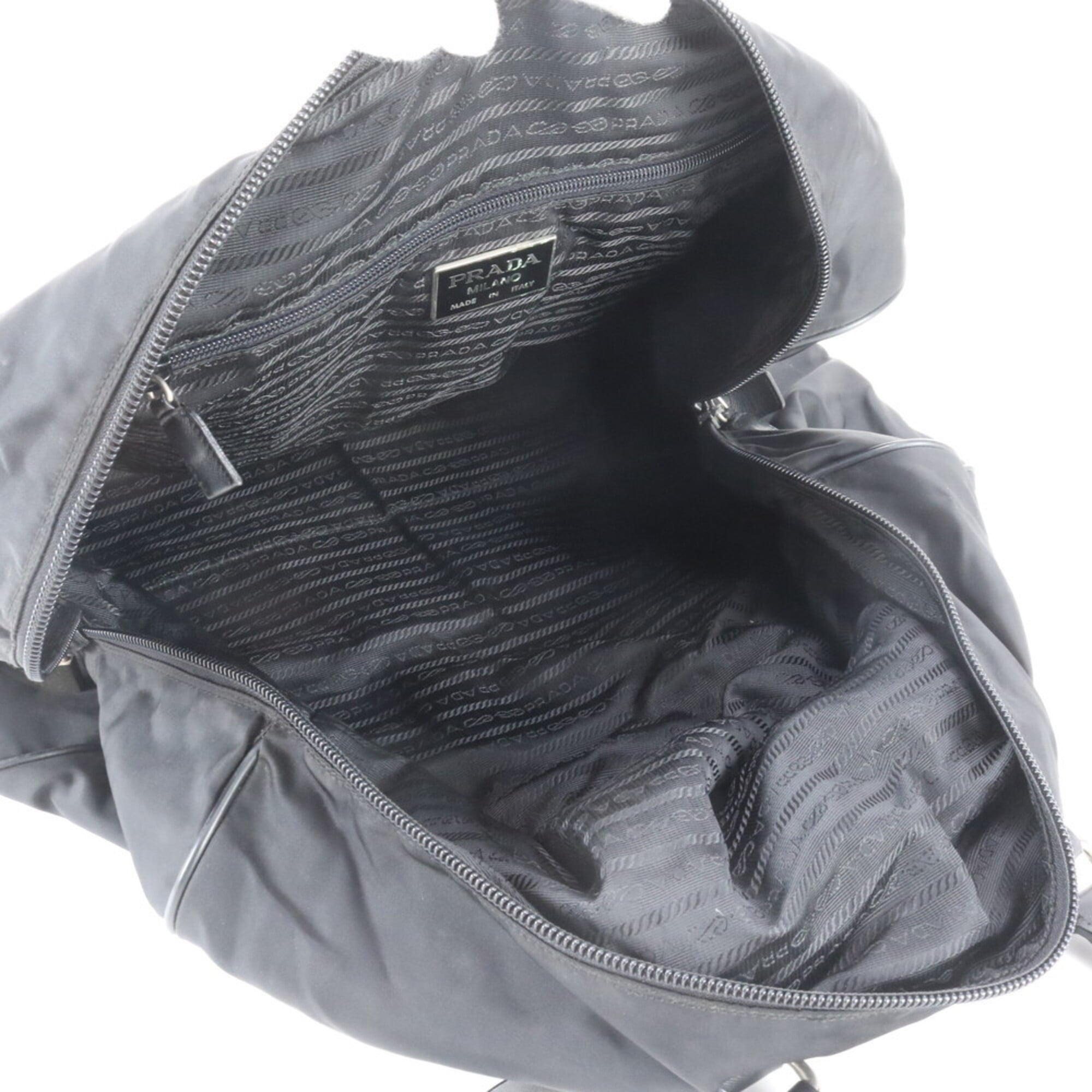 Prada Black Nylon Leather Boston Bag Tote Bag (Pre-Owned)