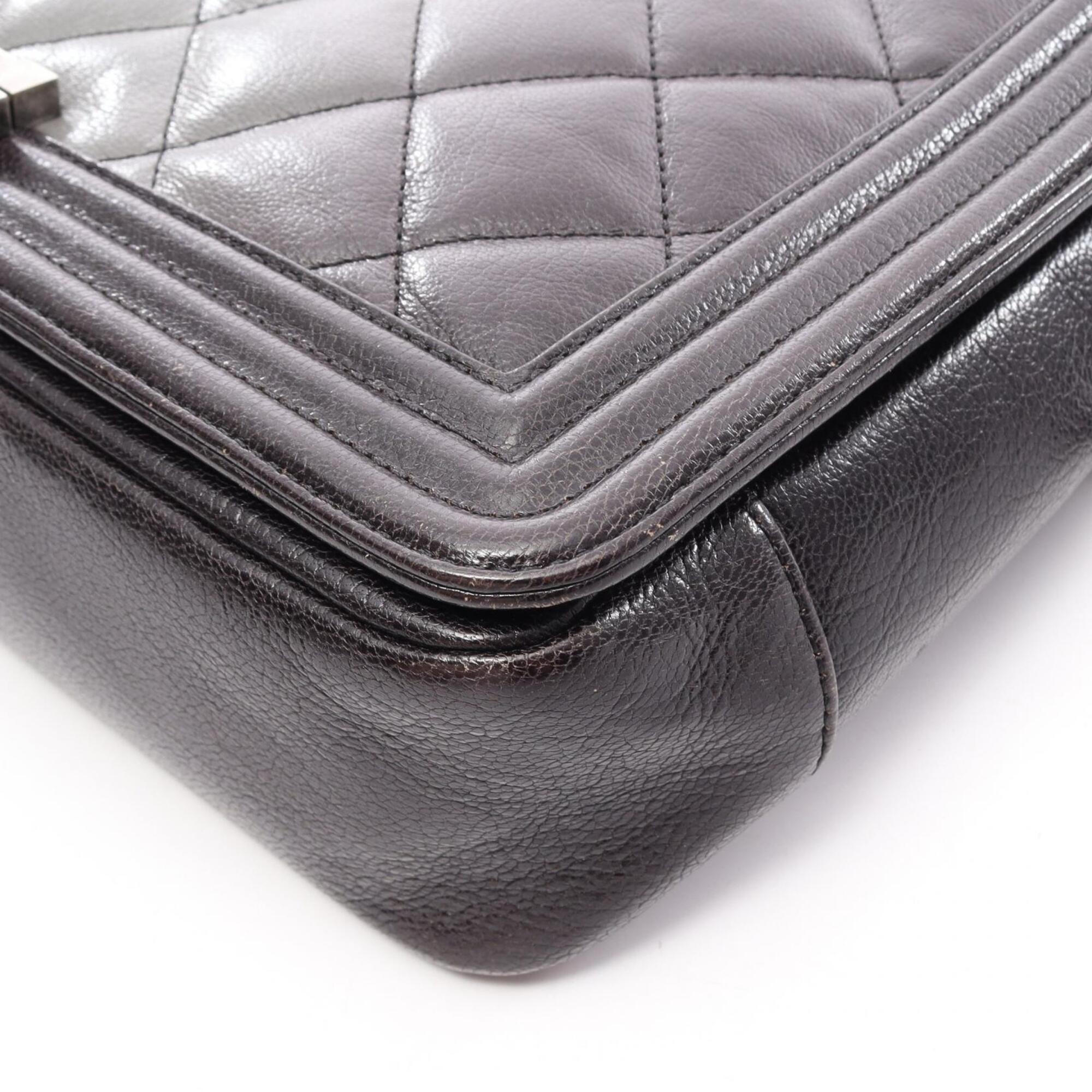 Chanel Black Gray Leather Handbag Shoulder Bag (Pre-Owned)
