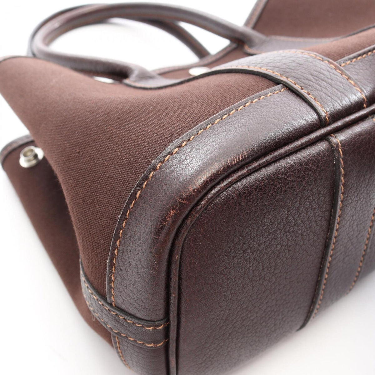 Hermes Brown Ebene Canvas Toile Officier Buffalo Leather Leather Handbag Tote Bag (Pre-Owned)