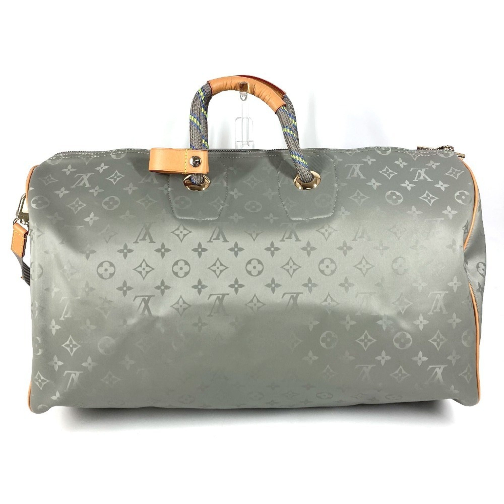 Louis Vuitton Gray Leather Canvas Boston Bag Handbag Shoulder Bag (Pre-Owned)