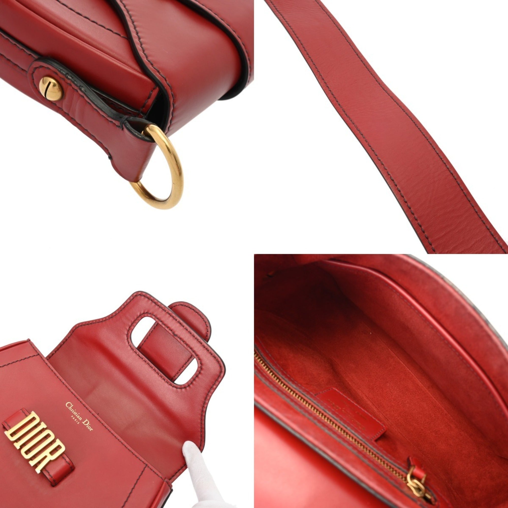 Christian Dior Gold Leather Saddle Bag Shoulder Bag (Pre-Owned)