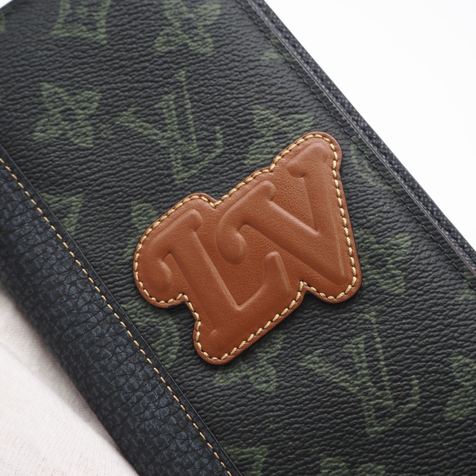 Louis Vuitton Monogram Brown Green Navy Coated Canvas Leather Long Wallet (Bi-Fold) (Pre-Owned)