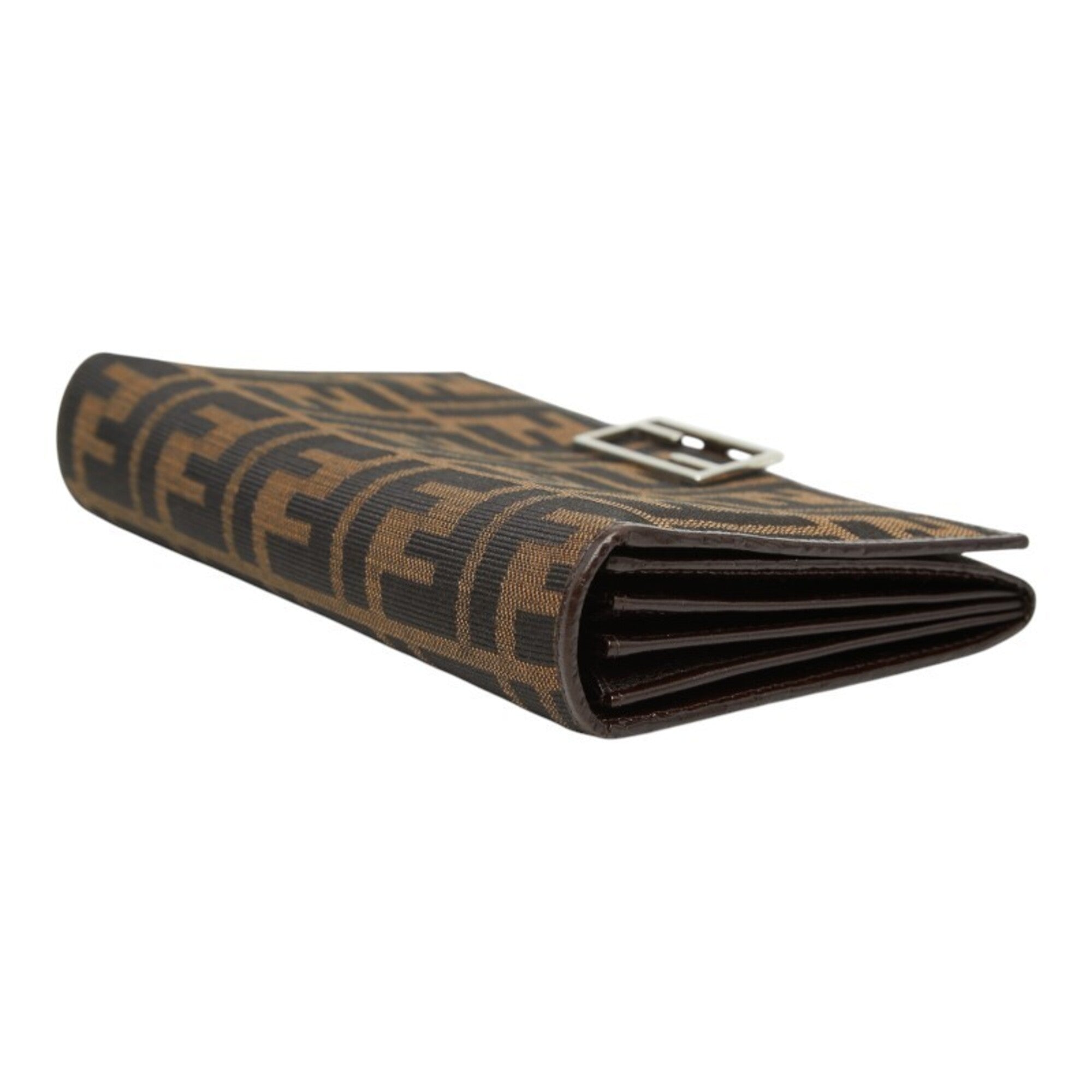 Fendi Black Brown Canvas Leather Long Wallet (Bi-Fold) (Pre-Owned)