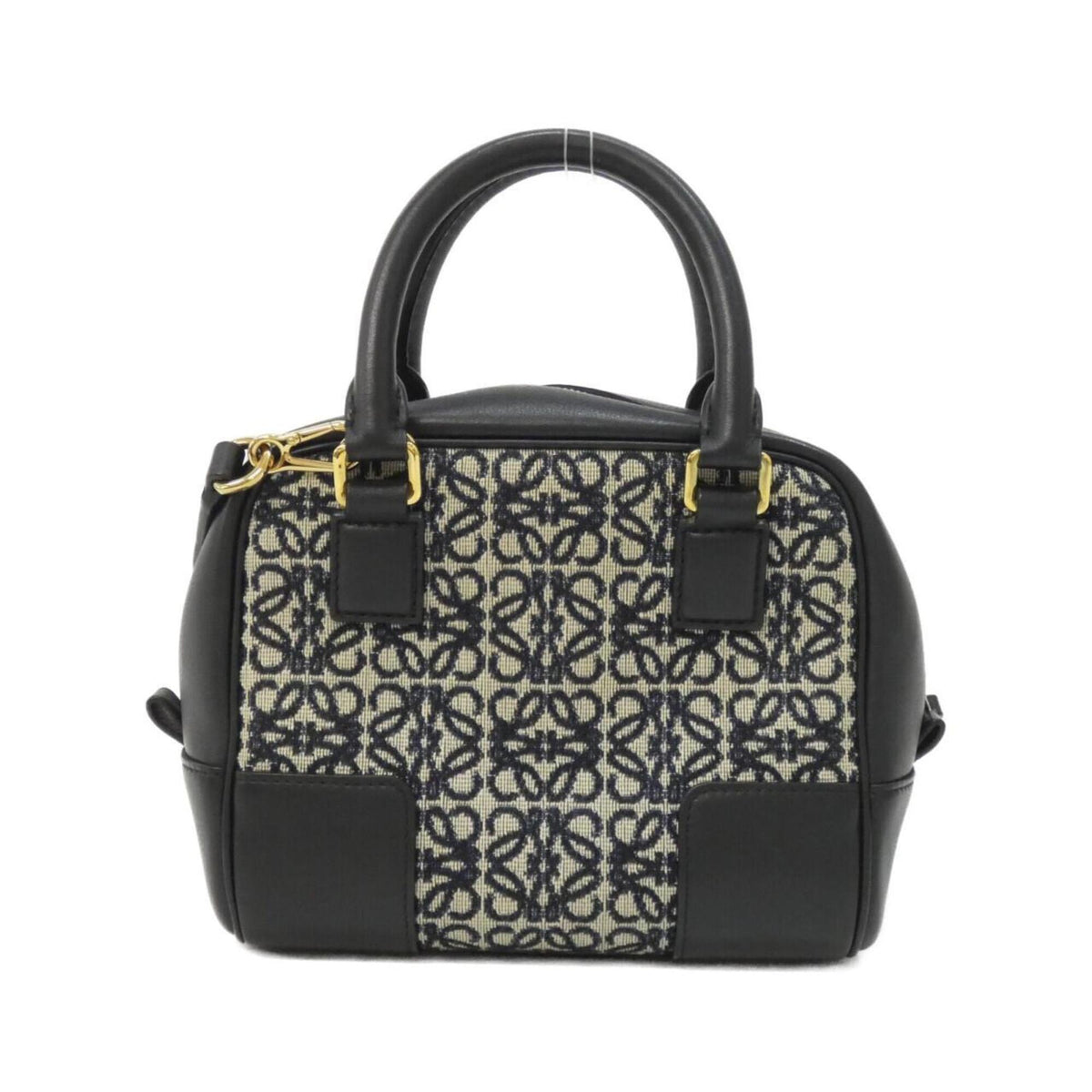 Loewe Amazona Black Navy Canvas Leather Handbag (Pre-Owned)