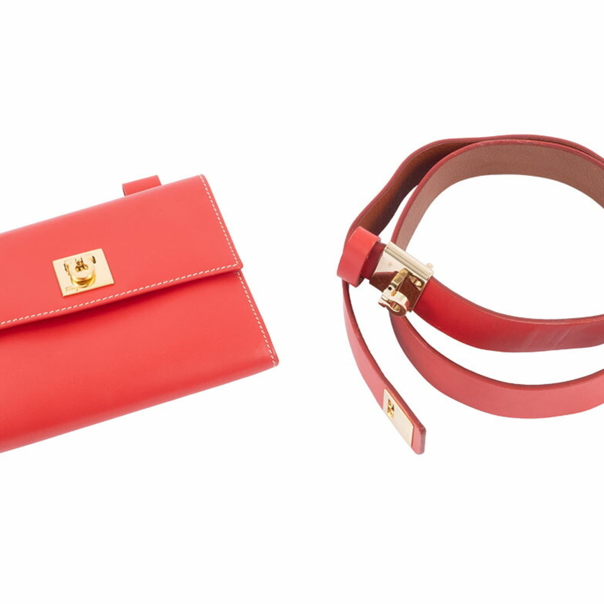 Salvatore Ferragamo Red Color Leather Fanny Pack Sling Bag (Pre-Owned)