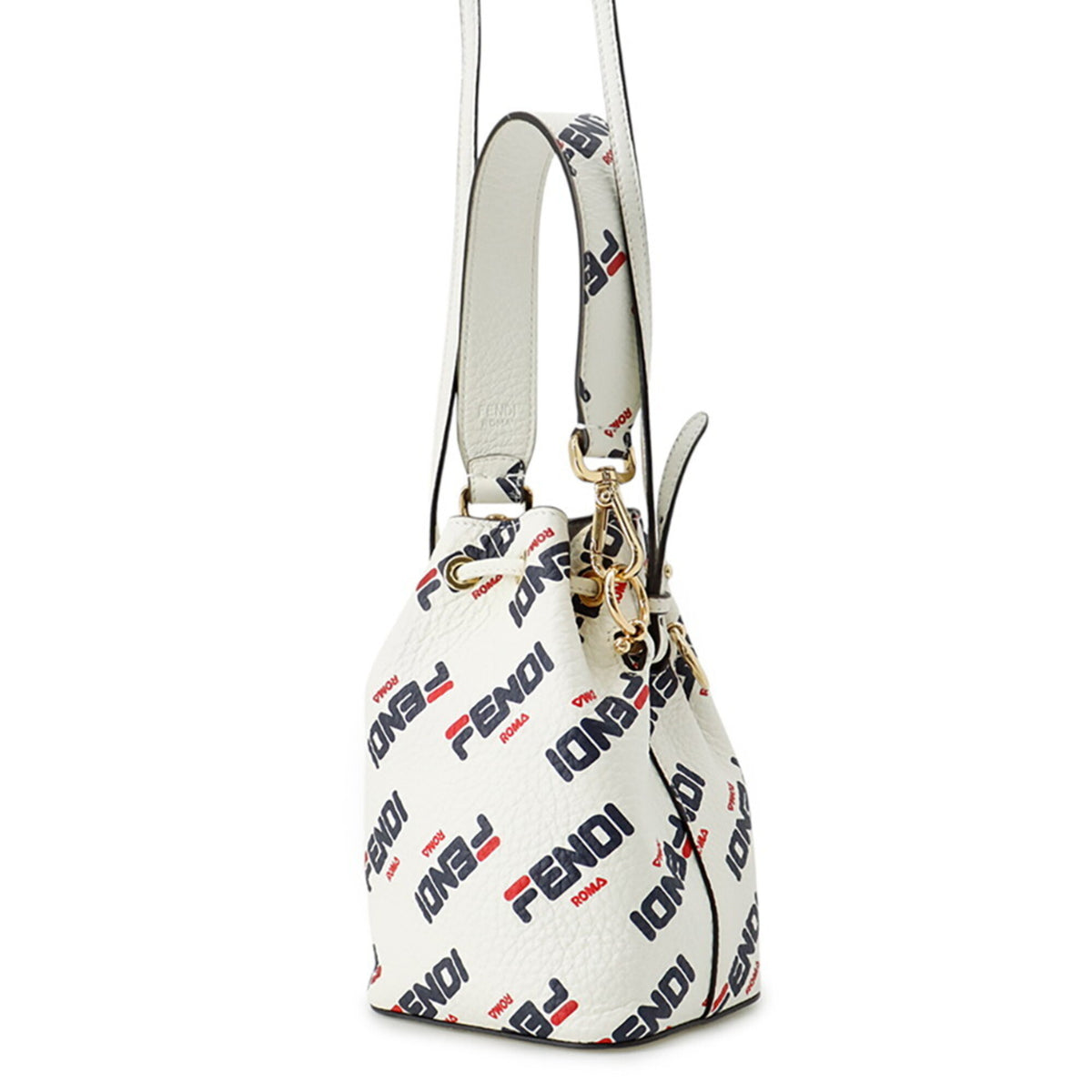 Fendi Navy Red Color White Leather Handbag Shoulder Bag (Pre-Owned)