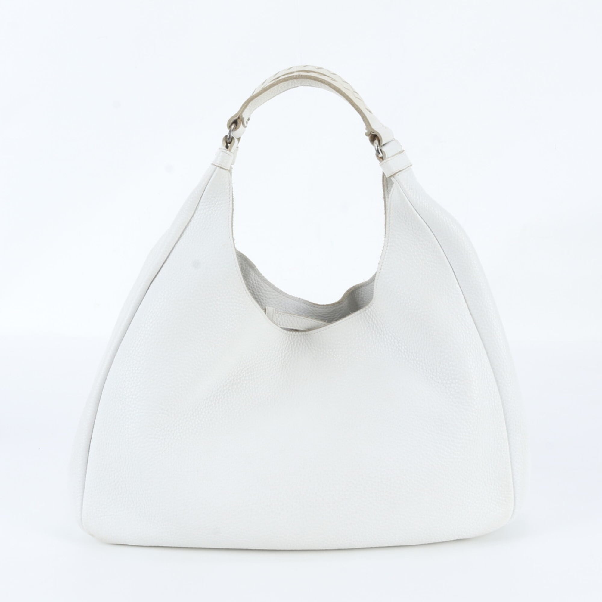 Bottega Veneta White Leather Handbag Shoulder Bag Tote Bag (Pre-Owned)