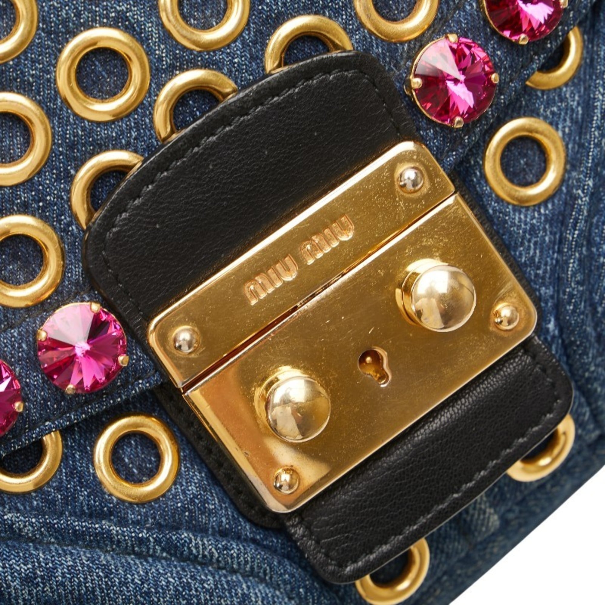 Miu Miu Multi-Color Denim Leather Shoulder Bag (Pre-Owned)