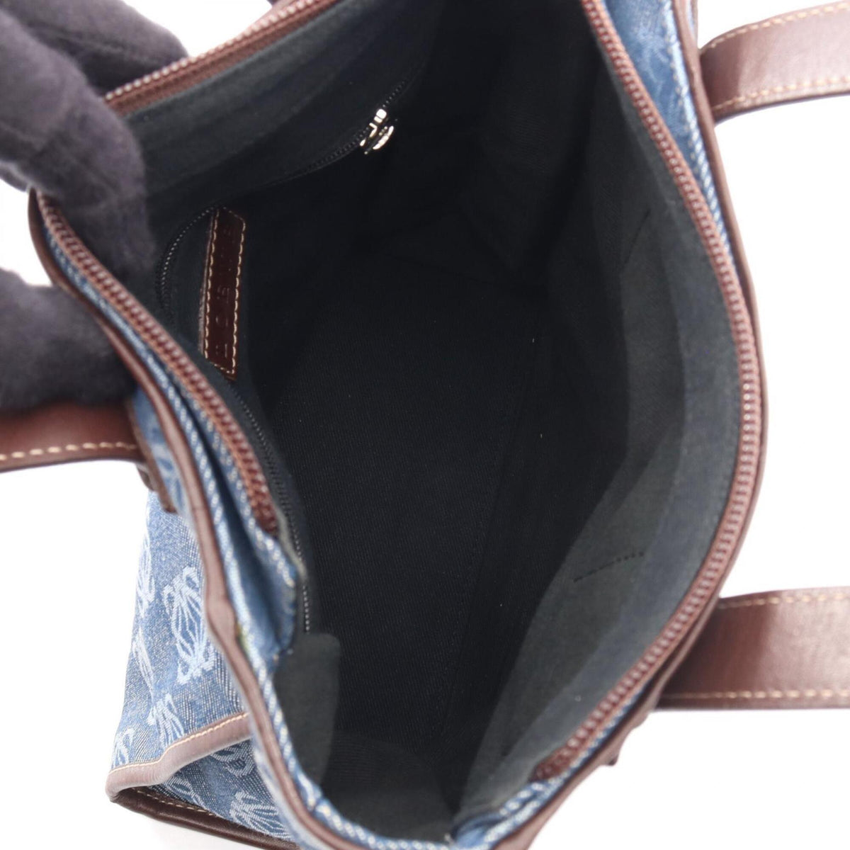 Loewe Brown Navy Canvas Leather Handbag Tote Bag (Pre-Owned)