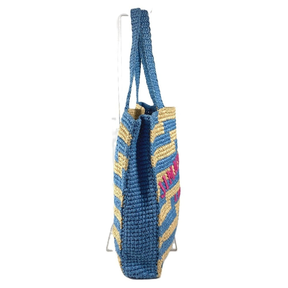 Jimmy Choo Beige Blue Pink Raffia Shoulder Bag Tote Bag (Pre-Owned)