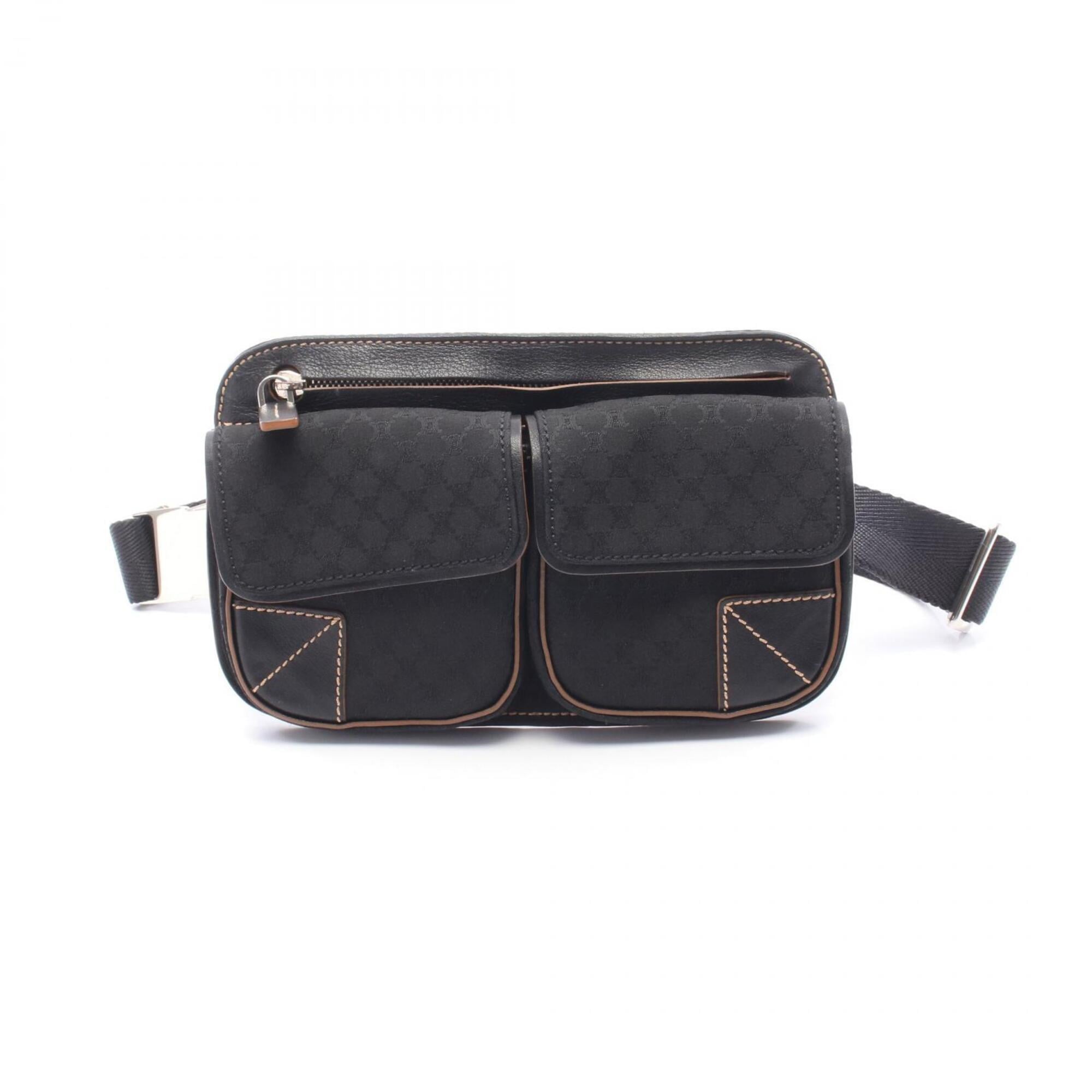 Celine Black Brown Canvas Leather Fanny Pack Handbag (Pre-Owned)