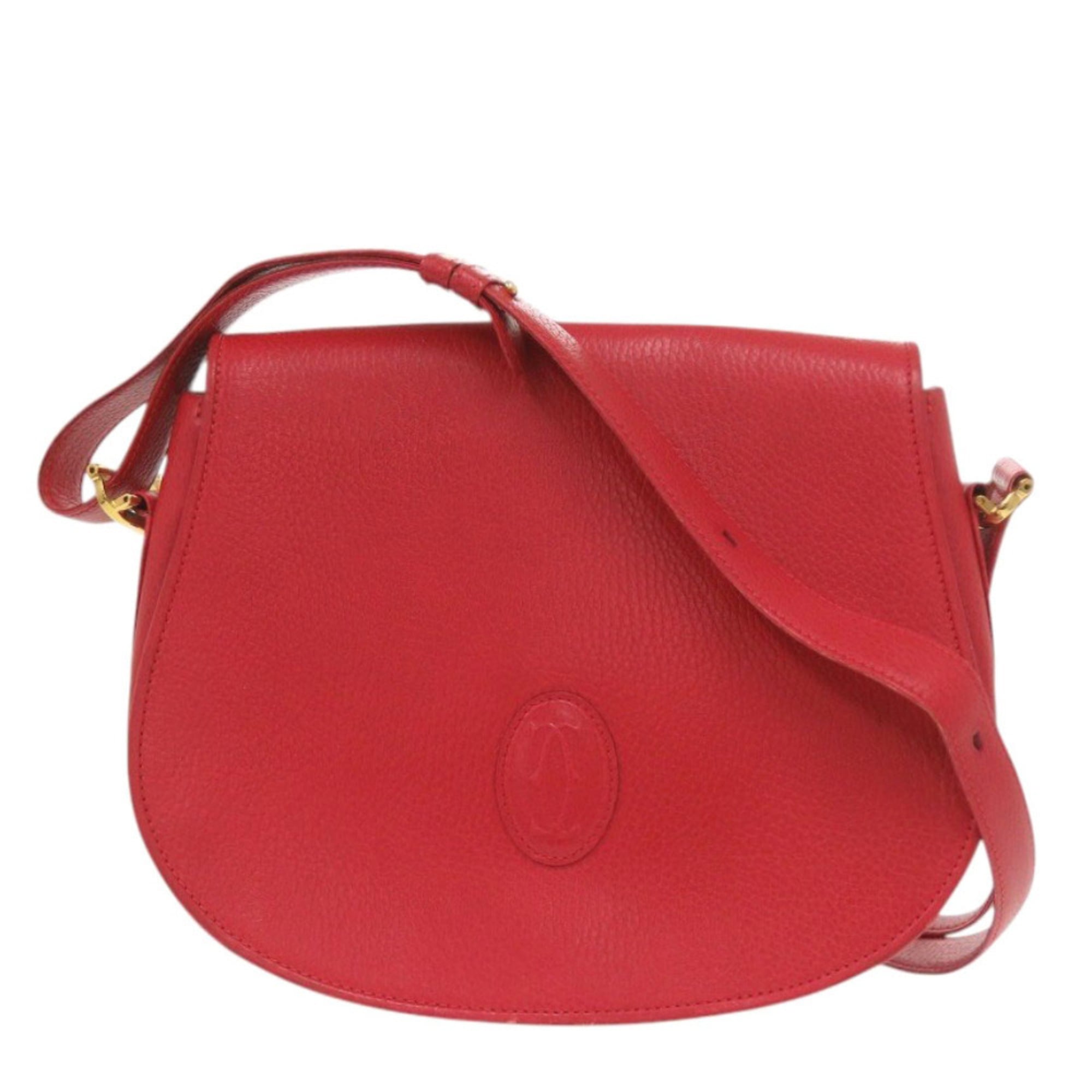 Cartier Red Color Leather Shoulder Bag (Pre-Owned)