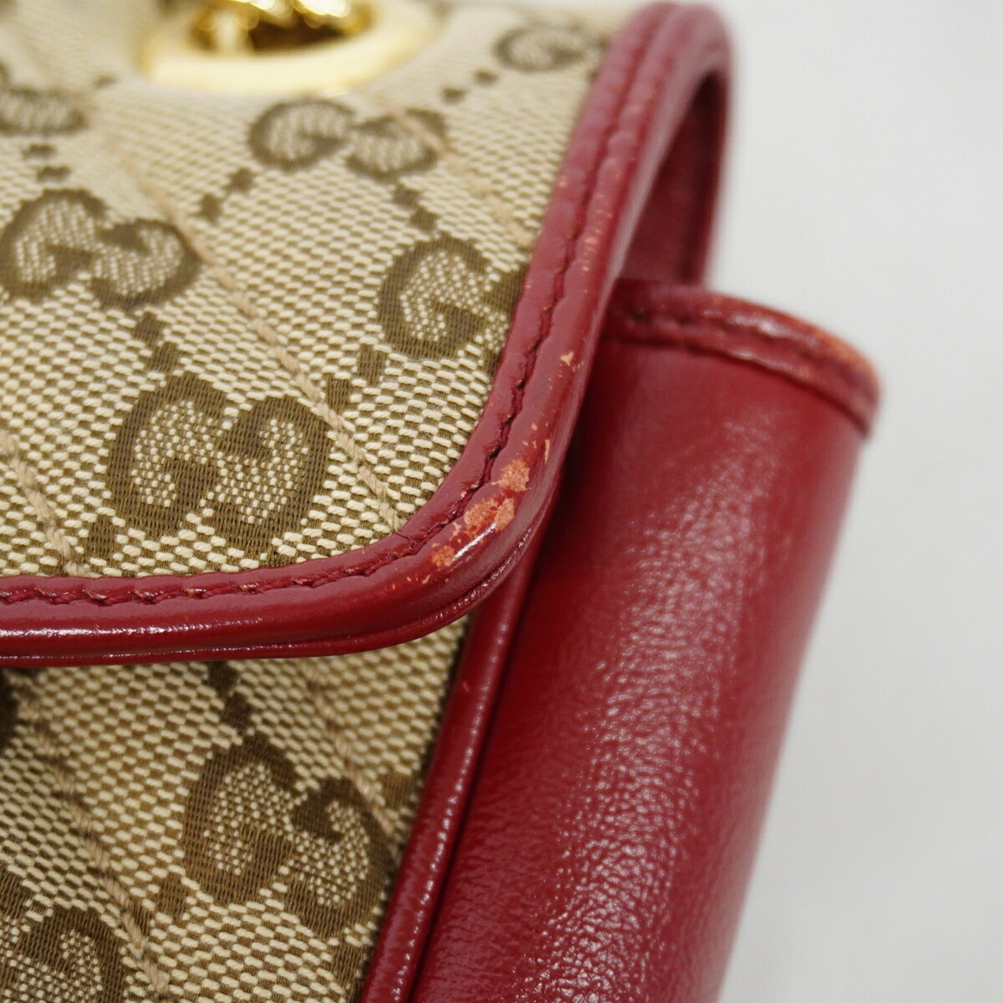 Gucci Beige Red Color Canvas Shoulder Bag (Pre-Owned)
