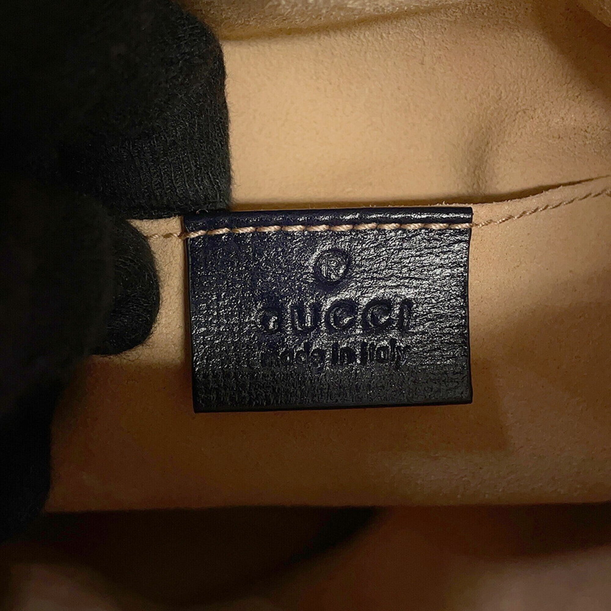 Gucci Navy Red Color Leather Shoulder Bag (Pre-Owned)