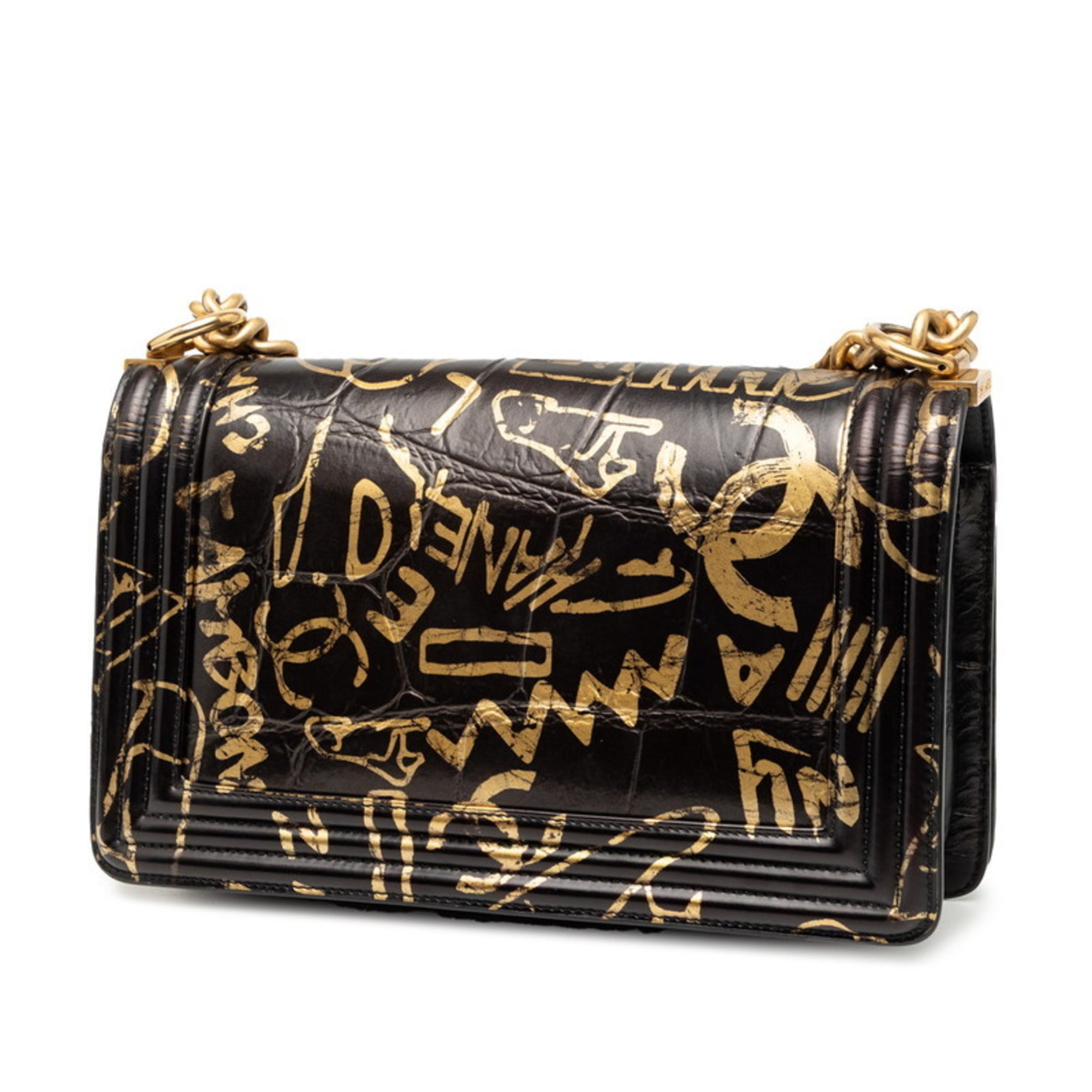 Chanel Black Gold Leather Shoulder Bag (Pre-Owned)
