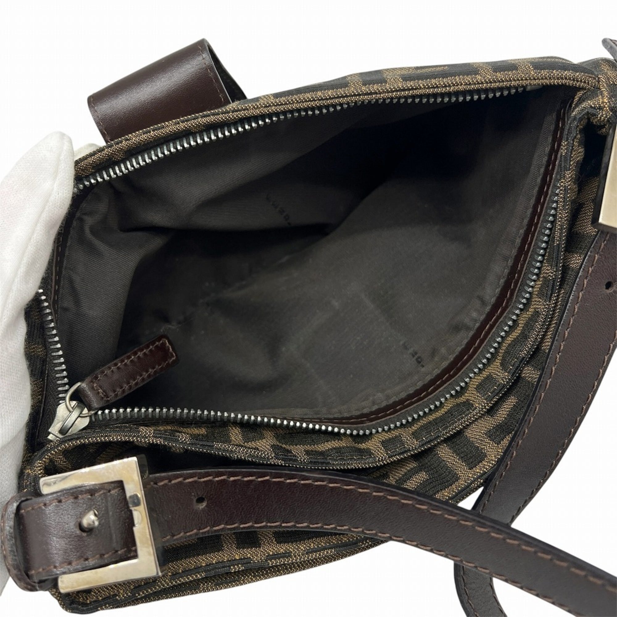 Fendi Zucca Brown Canvas Leather Handbag Shoulder Bag (Pre-Owned)