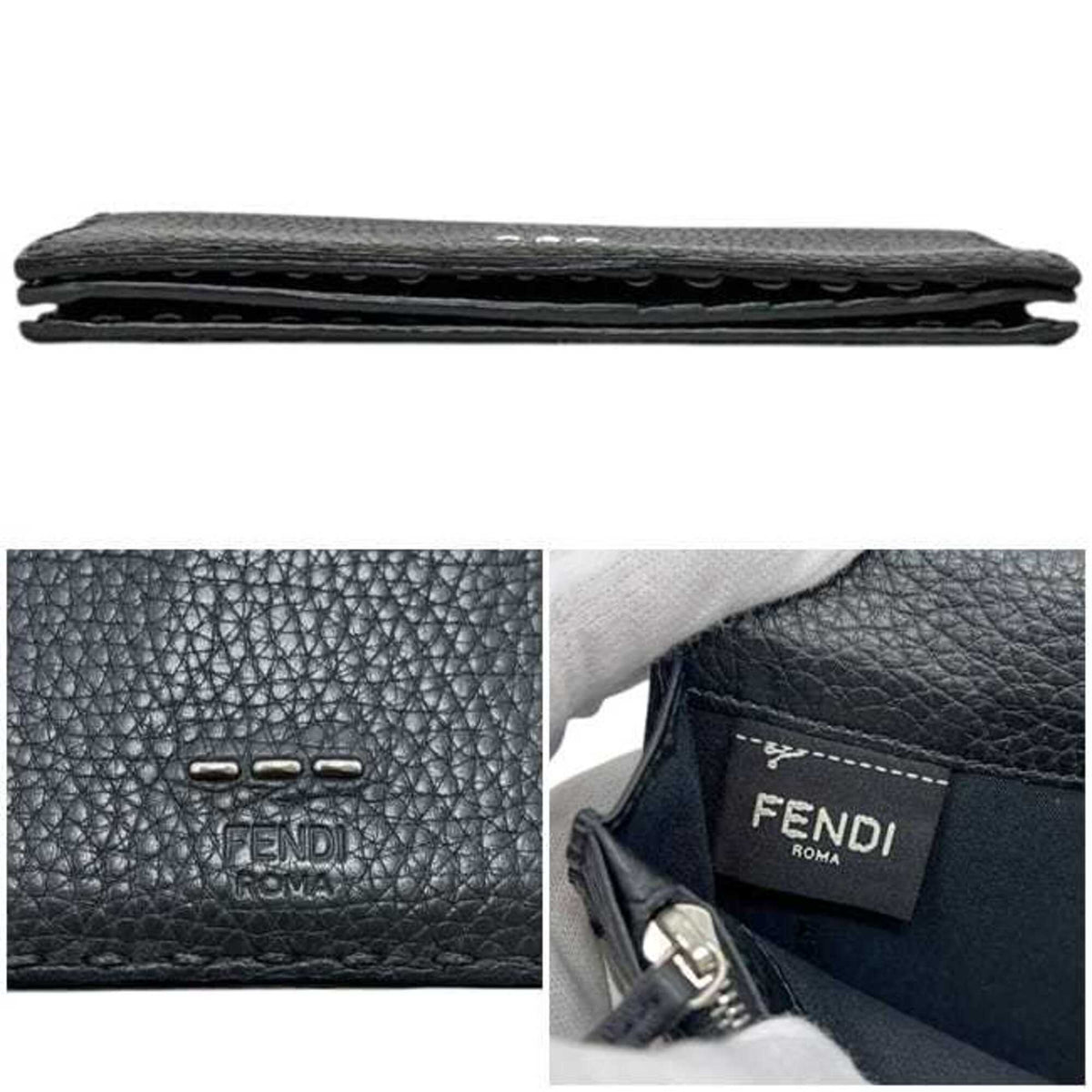 Fendi Gray Leather Long Wallet (Bi-Fold) (Pre-Owned)