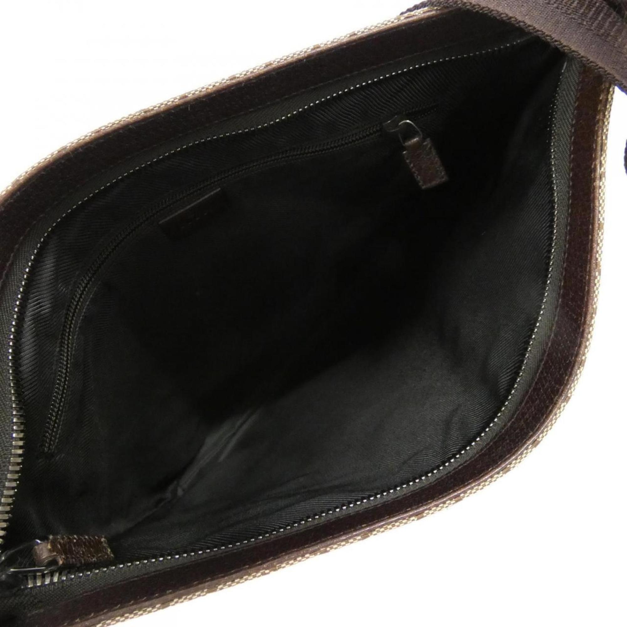 Gucci Gg Canvas Beige Dark Brown Gg Canvas Shoulder Bag (Pre-Owned)