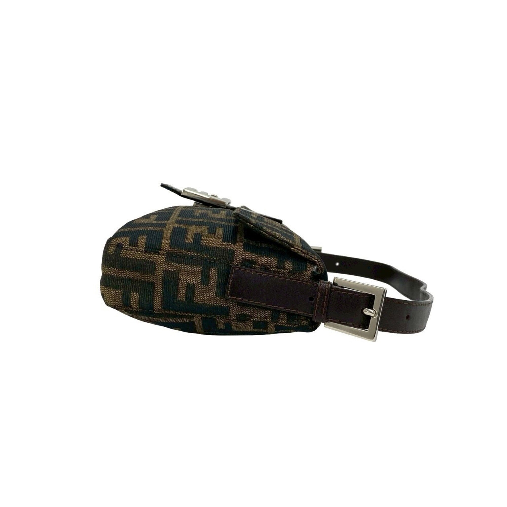 Fendi Black Brown Khaki Canvas Leather Handbag Shoulder Bag (Pre-Owned)