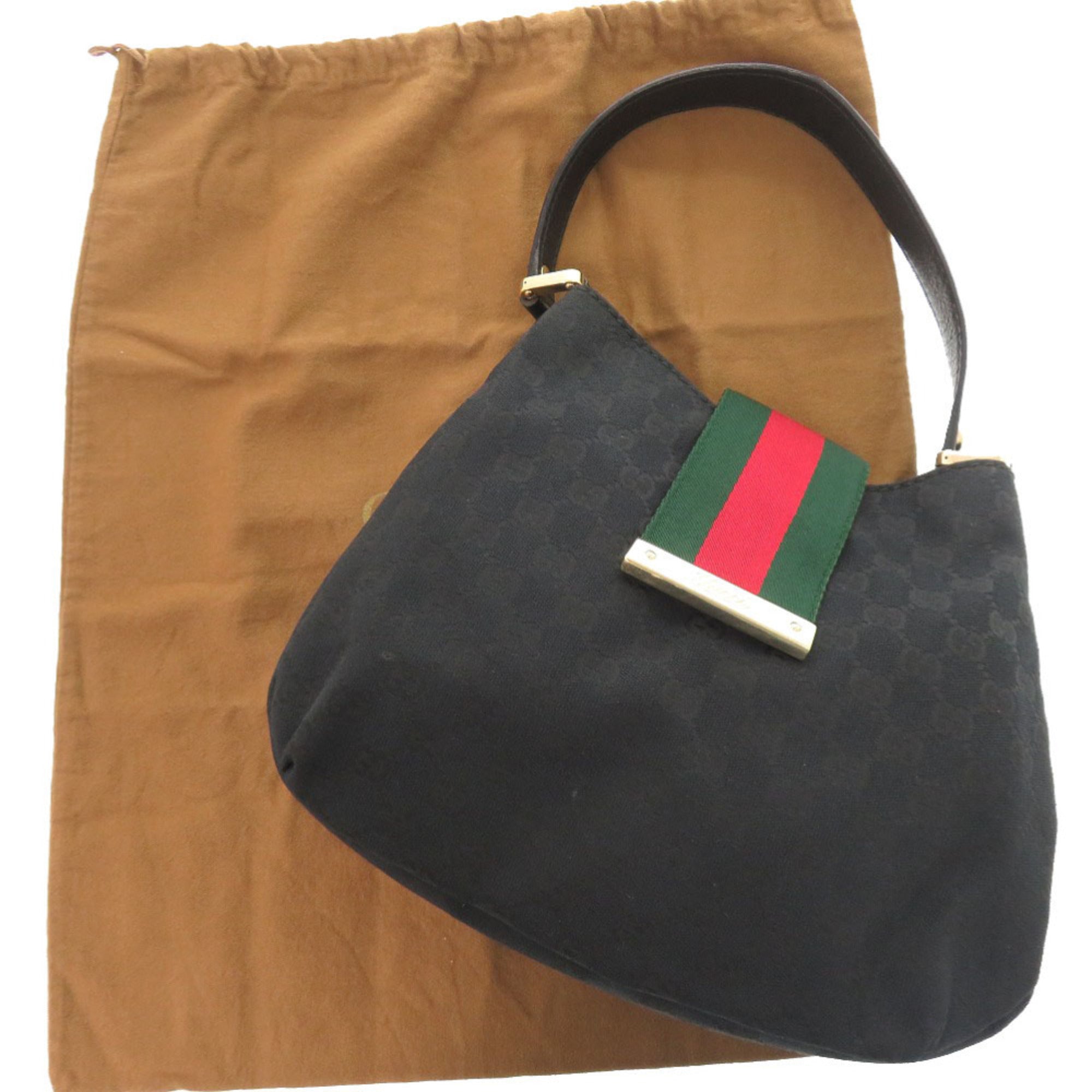 Gucci Black Gg Canvas Leather Shoulder Bag (Pre-Owned)
