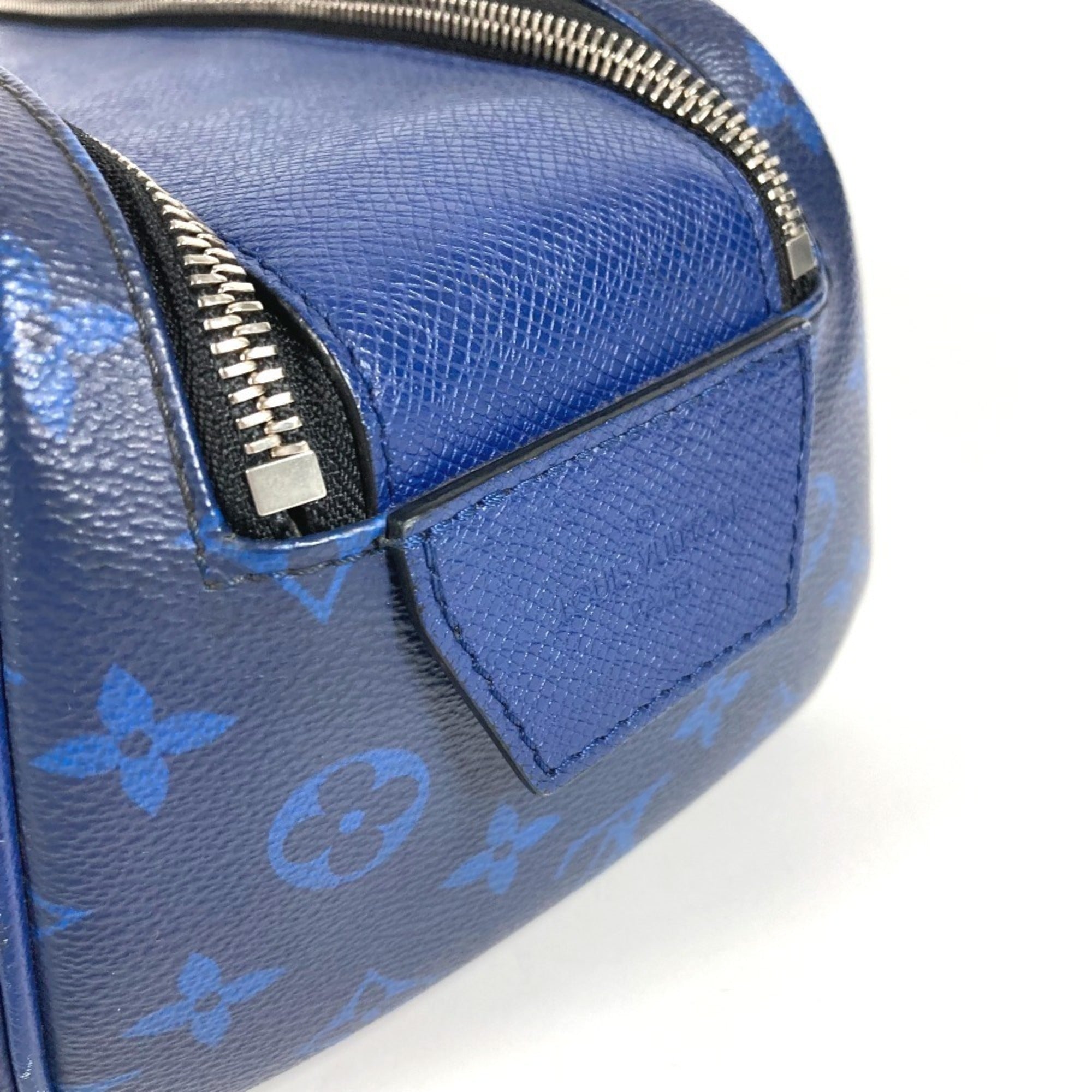Louis Vuitton Blue Taiga Leather Monogram Canvas Leather Clutch Bag Handbag Pouch (Pre-Owned)