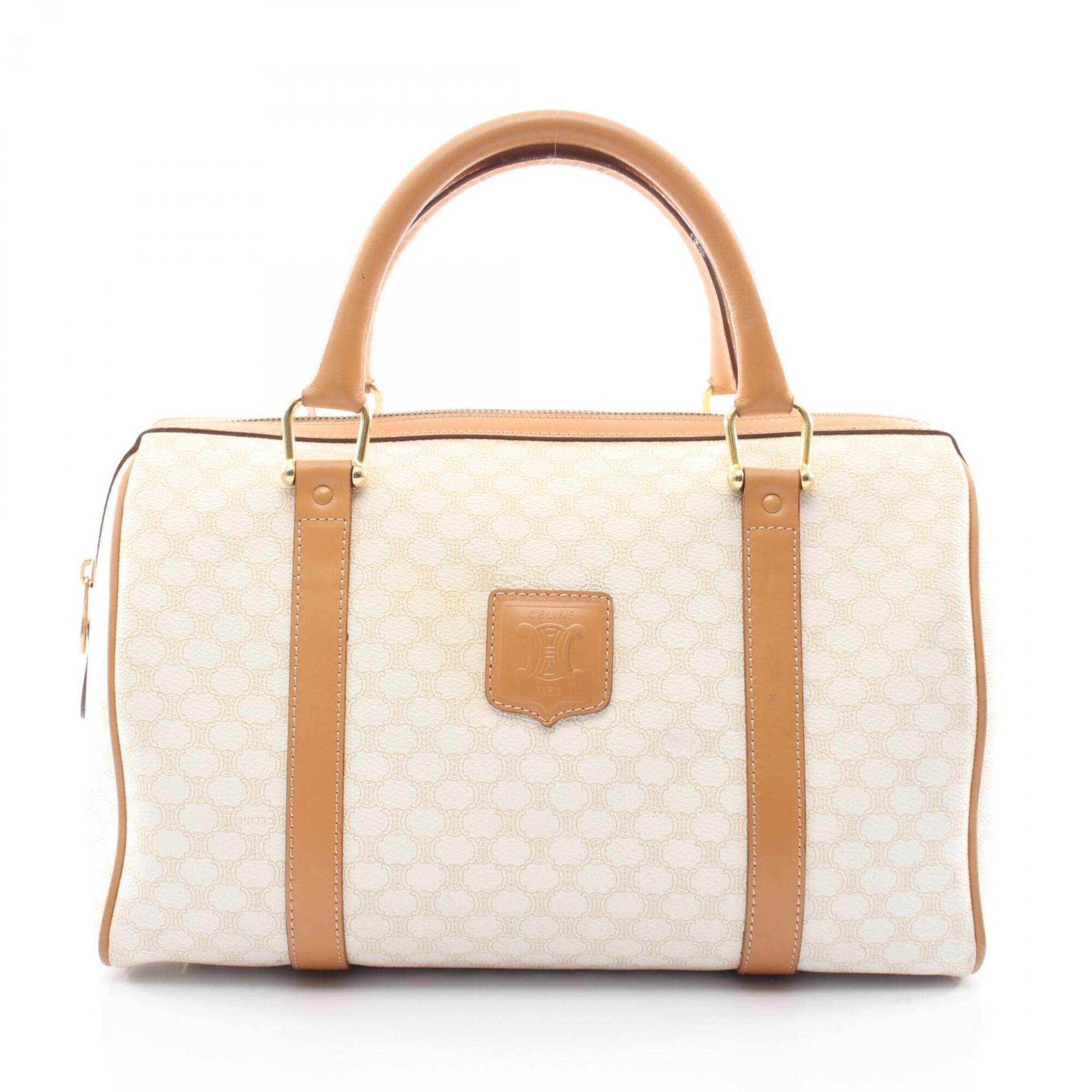 Celine Beige White Coated Canvas Leather Handbag (Pre-Owned)