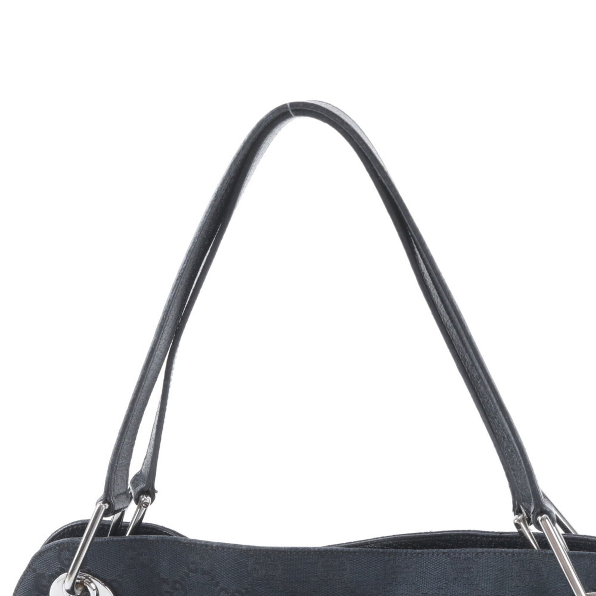 Gucci Black Leather Canvas Handbag Tote Bag (Pre-Owned)
