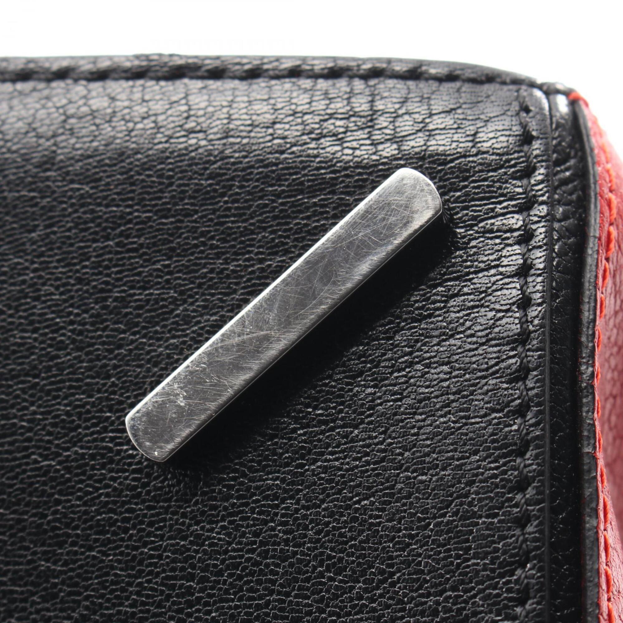 Loewe Puzzle Black Red Color White Leather Handbag (Pre-Owned)