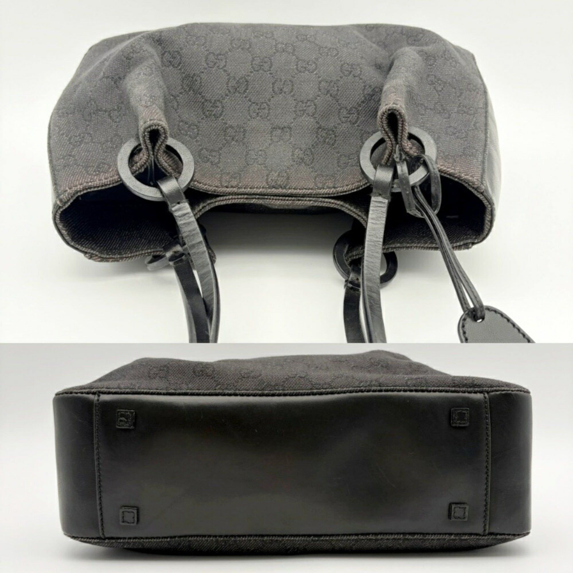 Gucci Black Gg Canvas Leather Handbag Tote Bag (Pre-Owned)