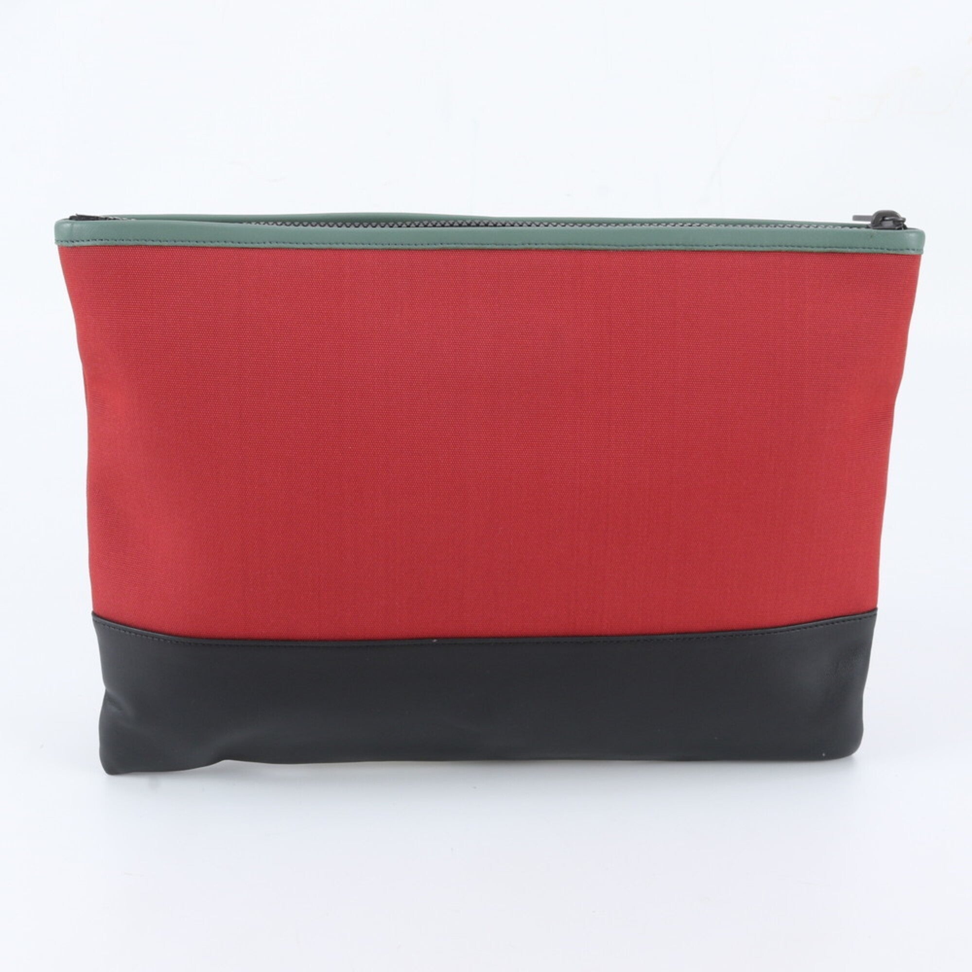 Bottega Veneta Red Color Leather Canvas Clutch Bag Pouch (Pre-Owned)