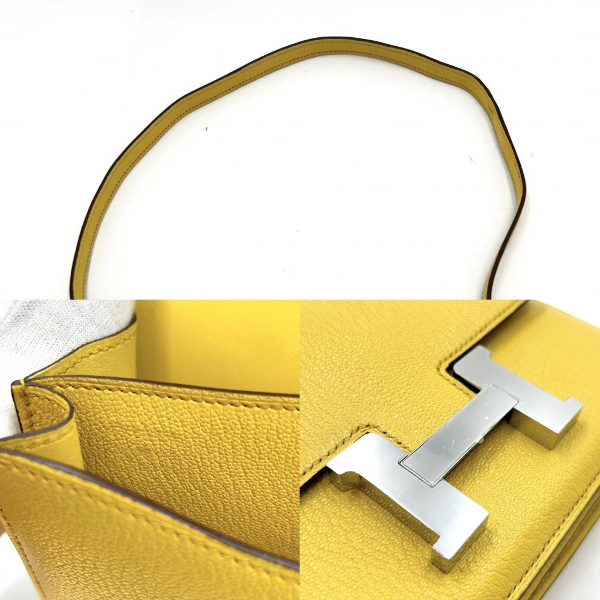 Hermes Yellow Chevre Leather Pochette Shoulder Bag (Pre-Owned)