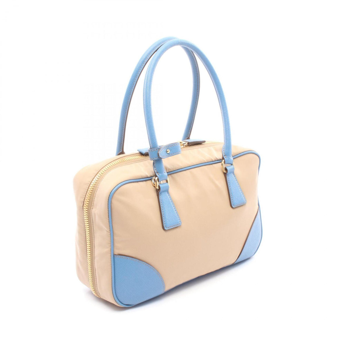 Prada Beige Blue Nylon Saffiano Triangle Handbag (Pre-Owned)