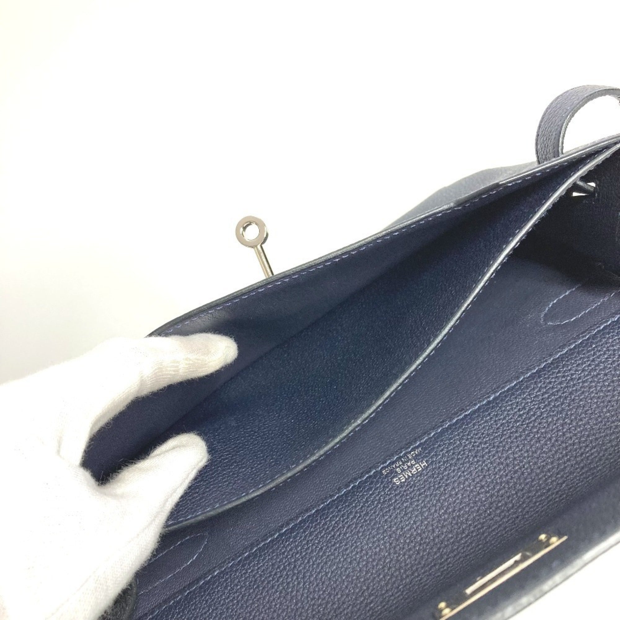 Hermes Kelly Navy Togo Leather Clutch Bag (Pre-Owned)