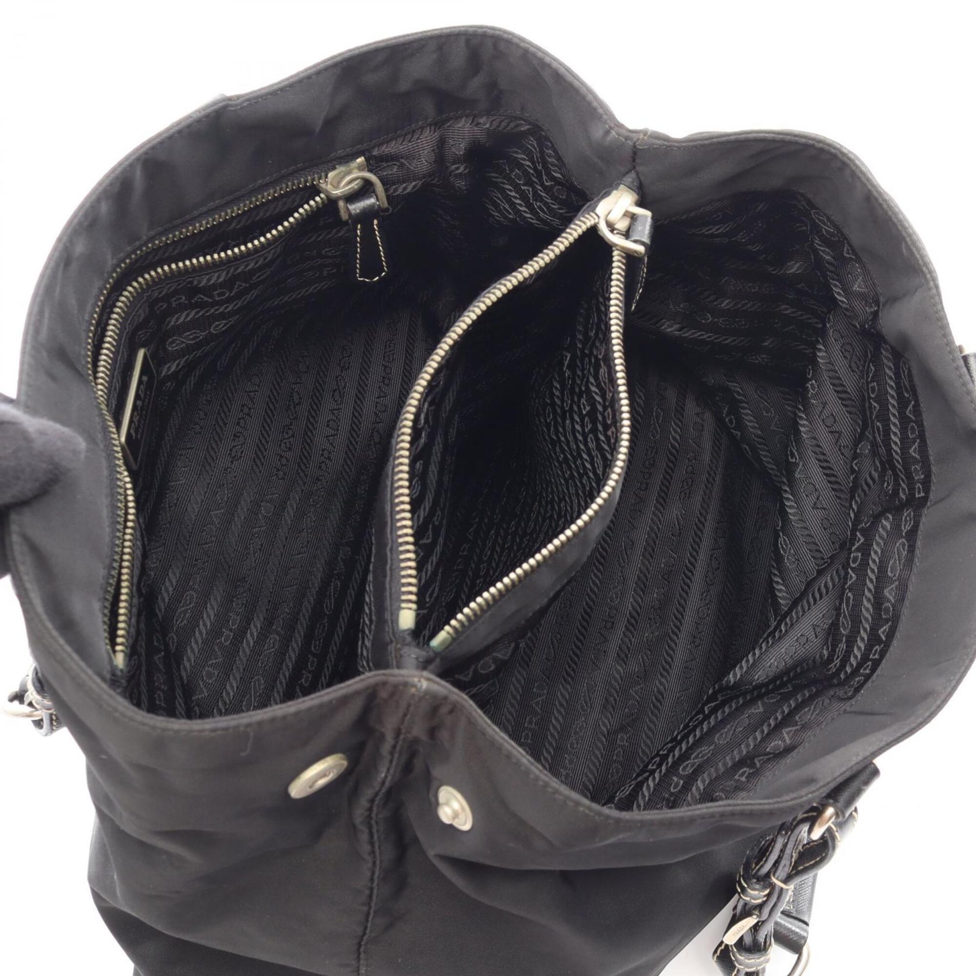 Prada Black Nylon Leather Handbag Tote Bag (Pre-Owned)