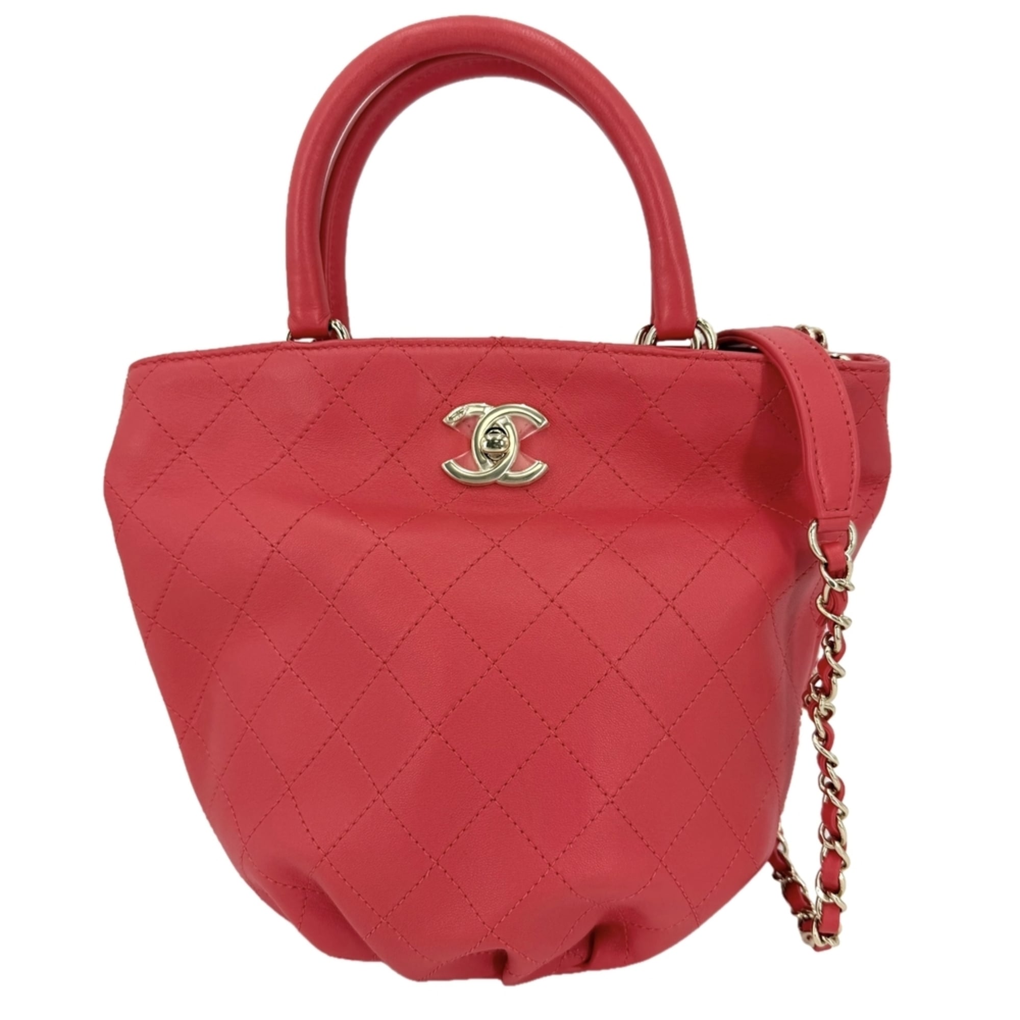Chanel Matelasse Red Color Leather Handbag Shoulder Bag (Pre-Owned)
