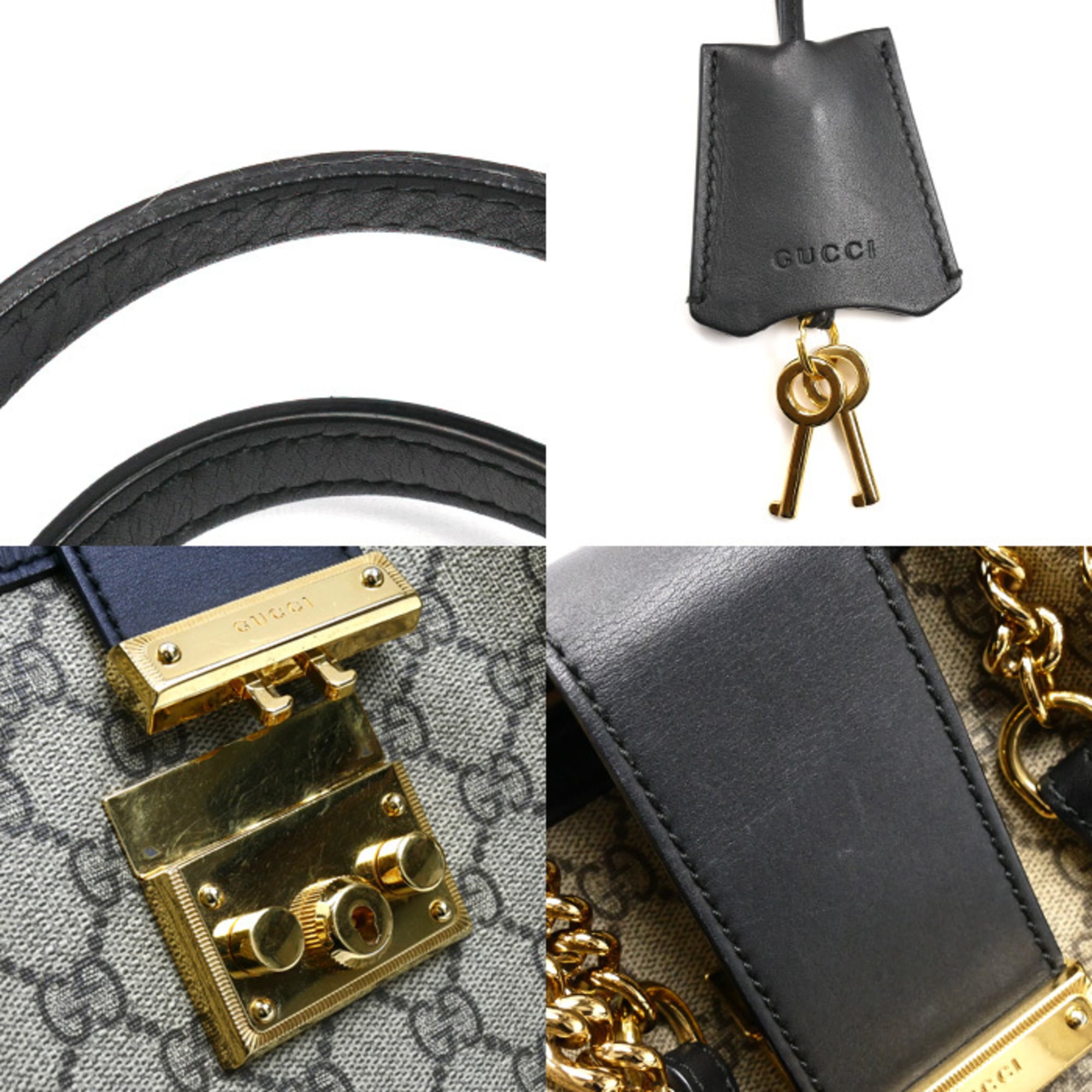 Gucci Beige Black Gg Supreme Leather Shoulder Bag (Pre-Owned)