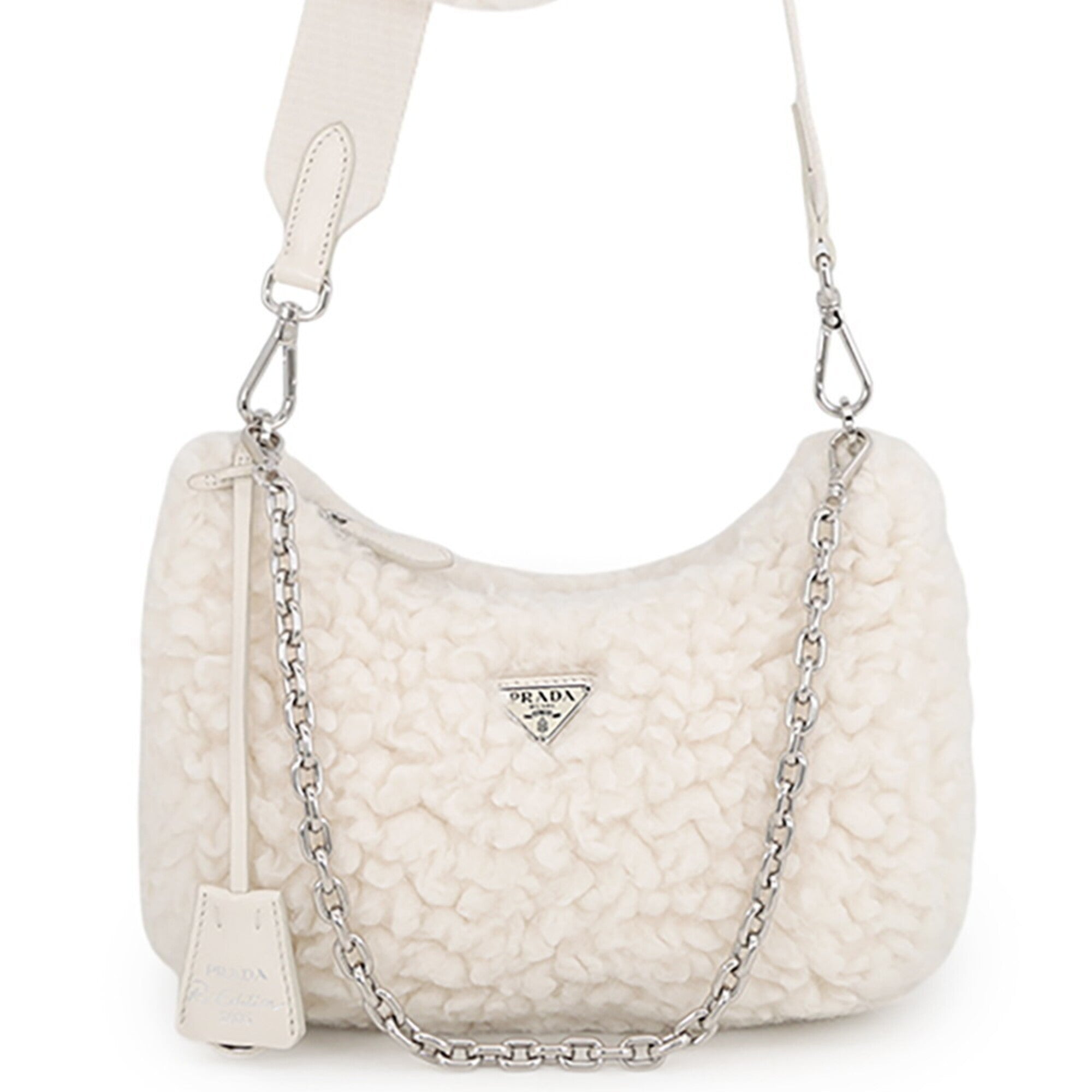 Prada White Wool Cashmere Shoulder Bag (Pre-Owned)