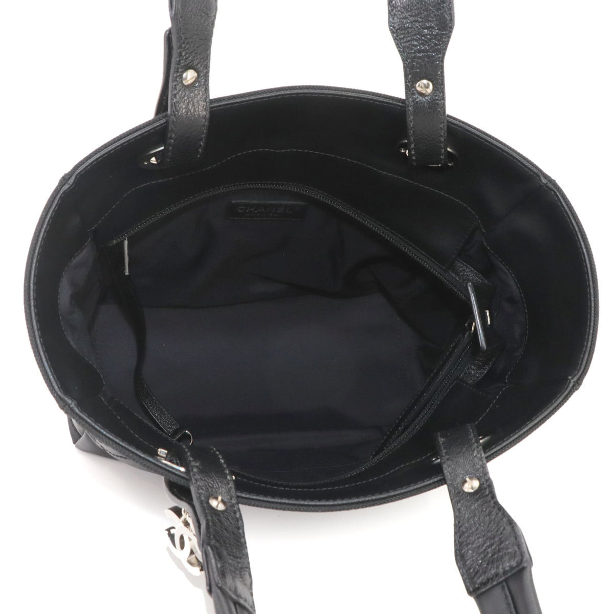 Chanel Paris Biarritz Black Nylon Pvc Leather Handbag Tote Bag (Pre-Owned)