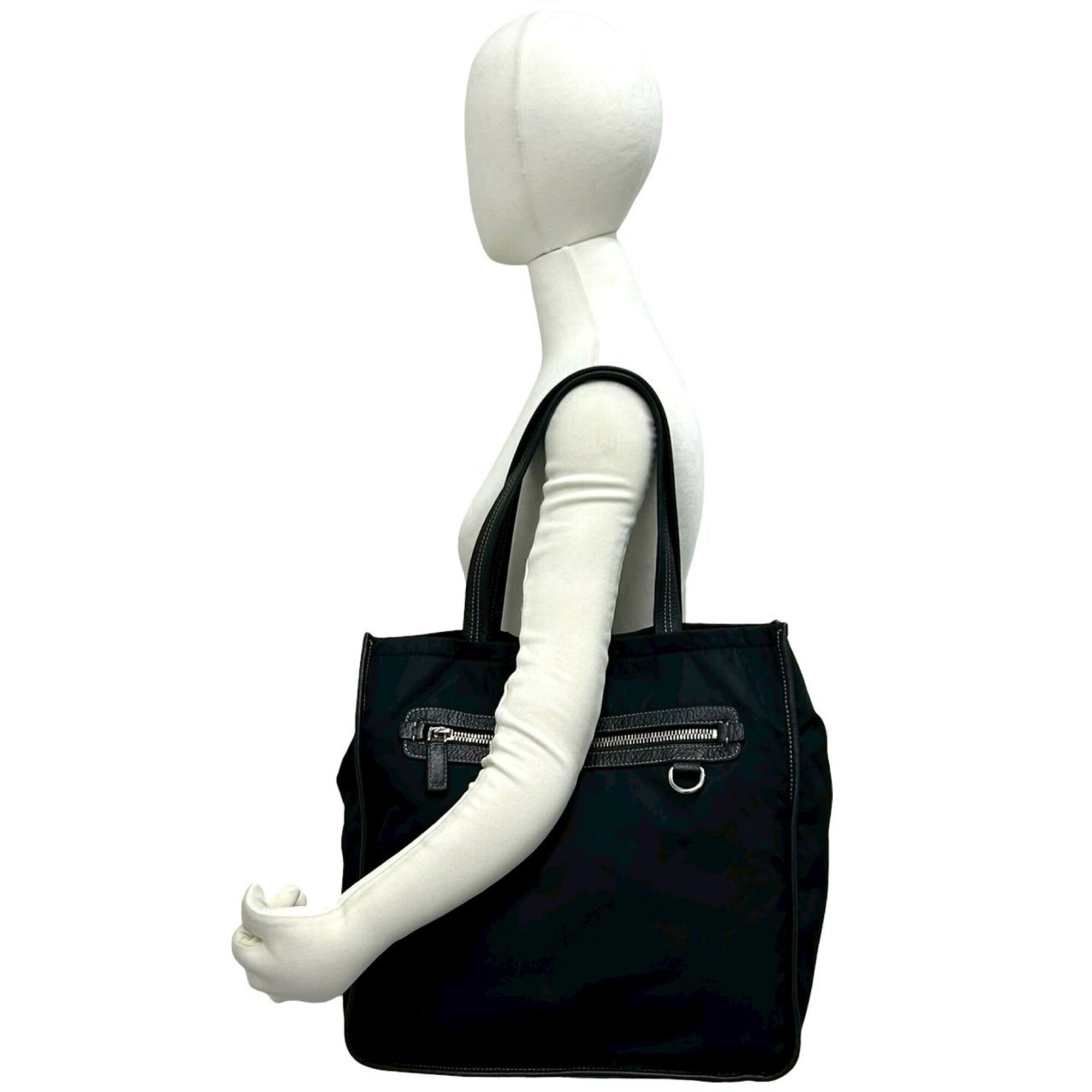 Prada Black Nylon Leather Handbag Tote Bag (Pre-Owned)